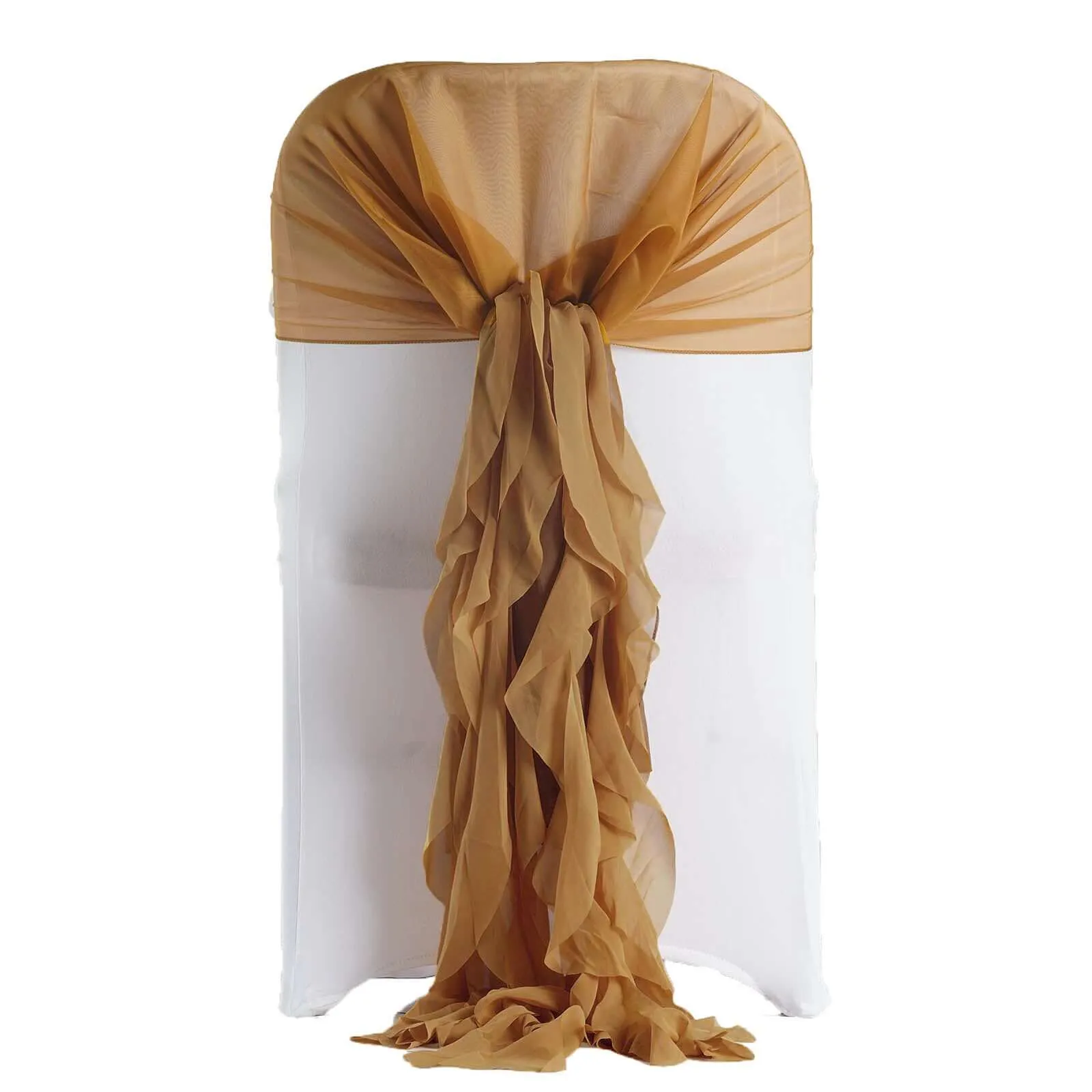 1 Set Gold Chiffon Hoods With Ruffles Willow Chair Sashes