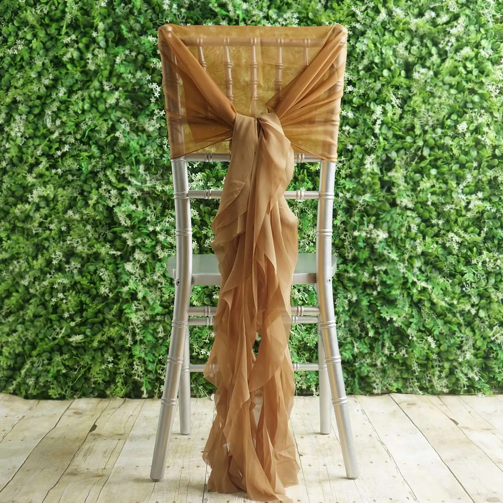 1 Set Gold Chiffon Hoods With Ruffles Willow Chair Sashes