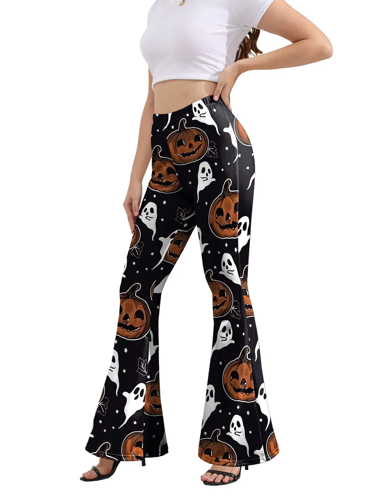 1960s Halloween Pumpkin Ghost Flare Pants