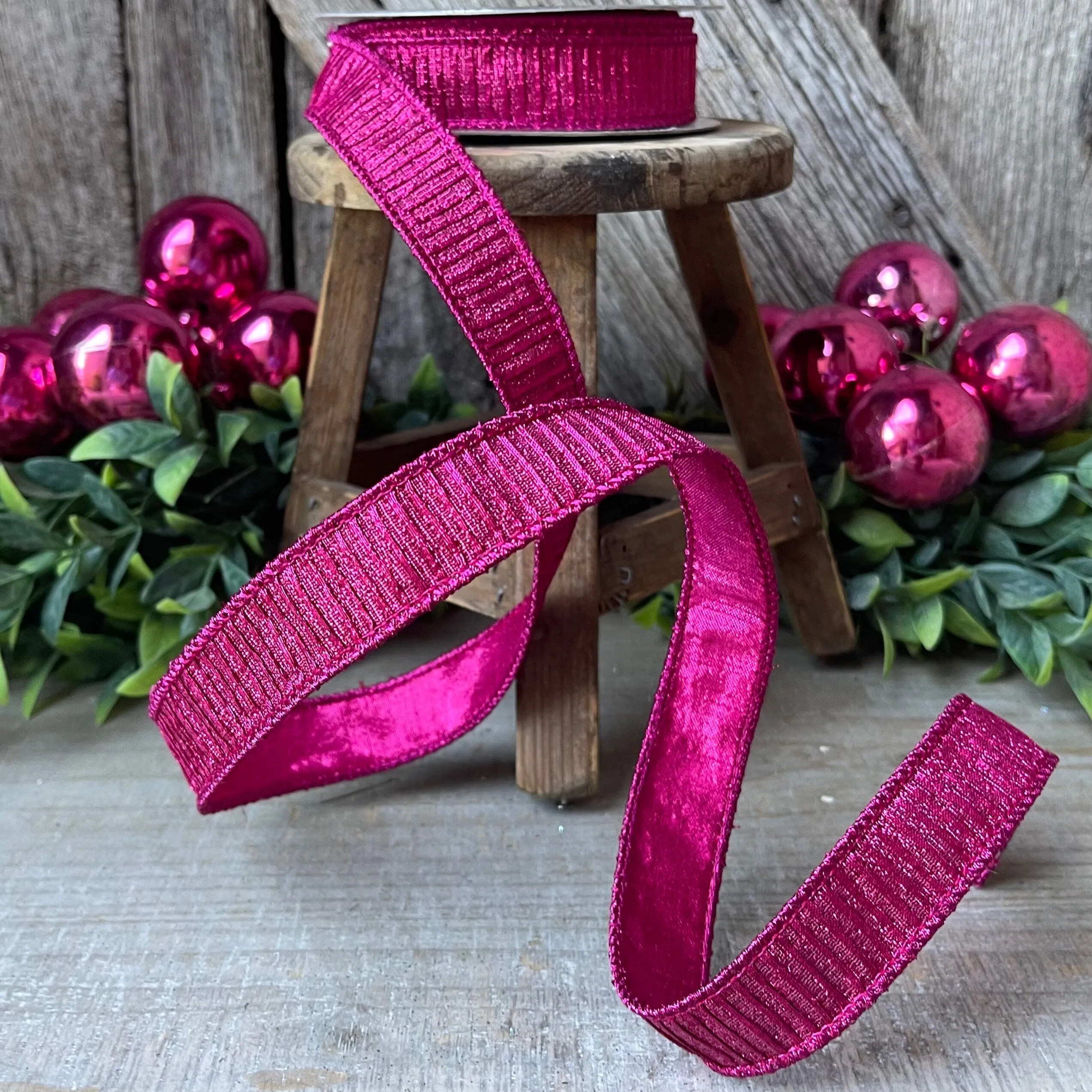 1" Hot Pink Pleated Metallic Ribbon, Fuchsia Ribbbon