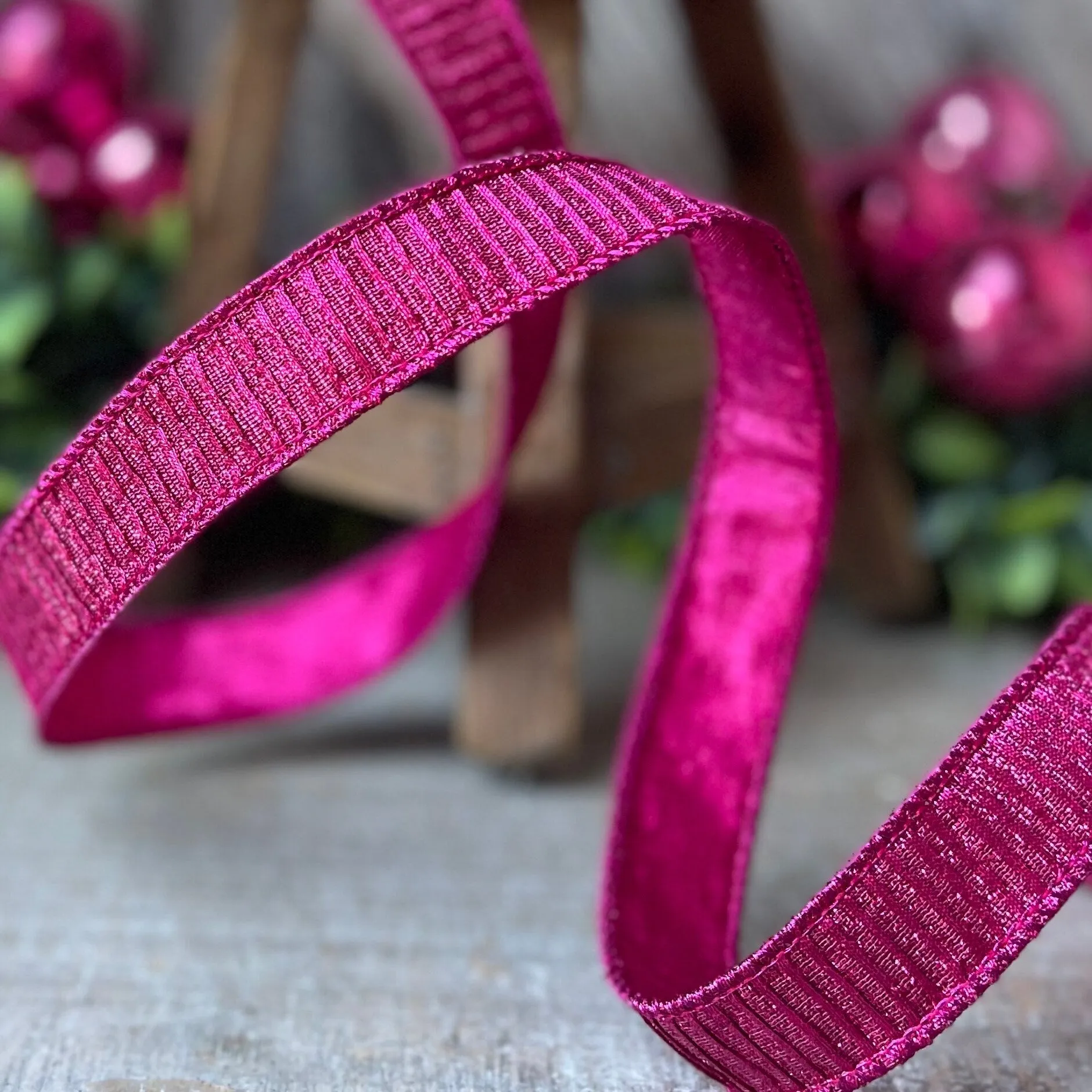 1" Hot Pink Pleated Metallic Ribbon, Fuchsia Ribbbon