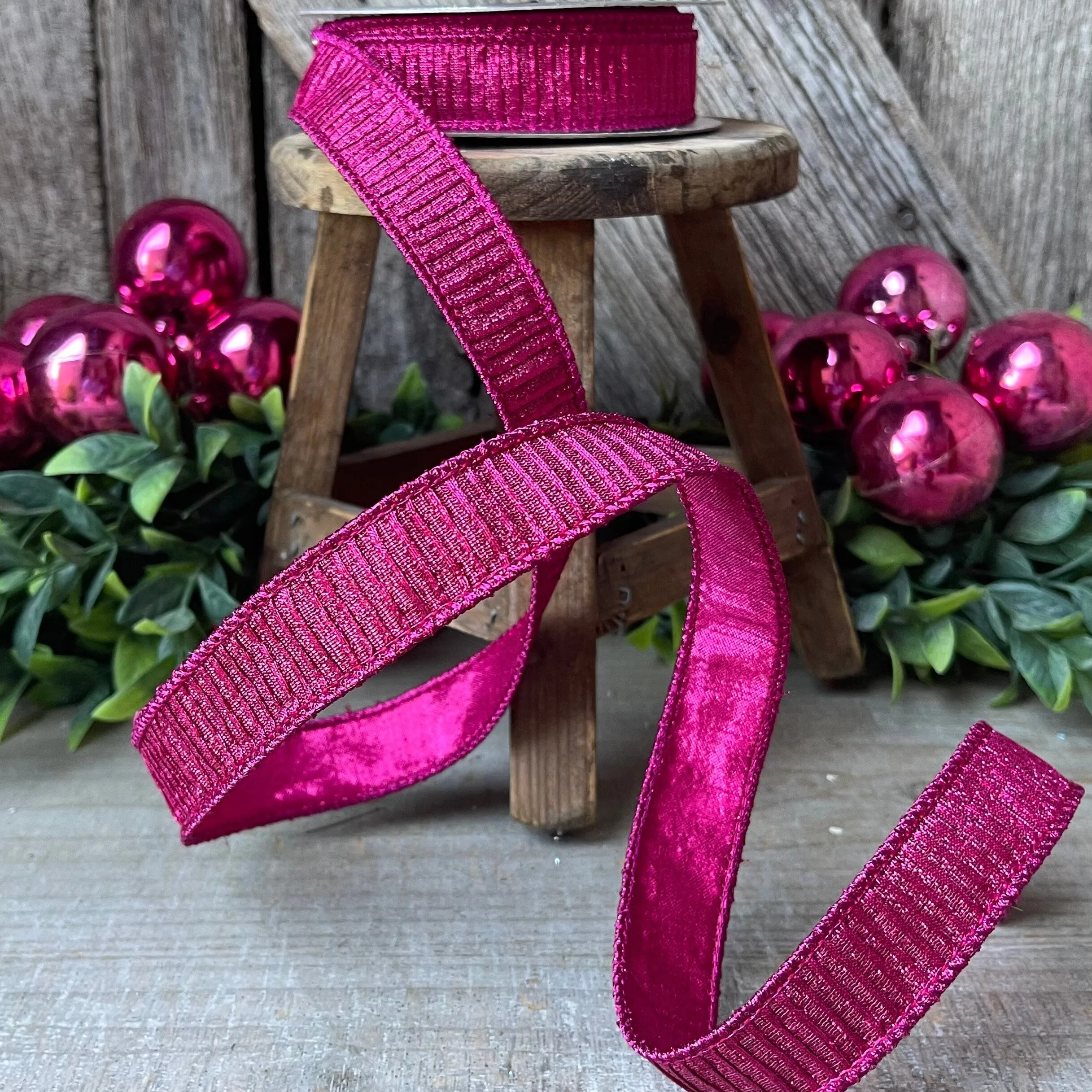 1" Hot Pink Pleated Metallic Ribbon, Fuchsia Ribbbon