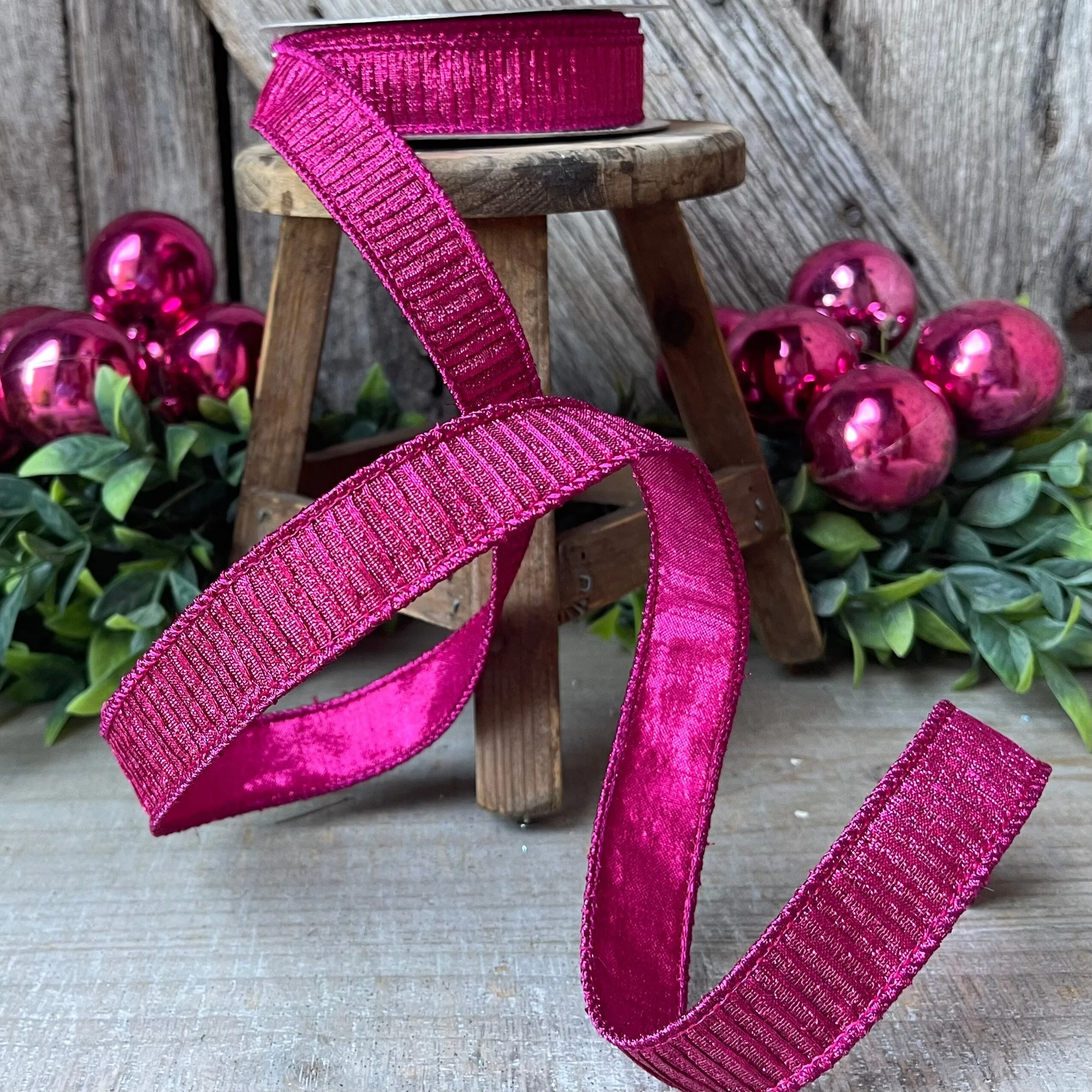 1" Hot Pink Pleated Metallic Ribbon, Fuchsia Ribbbon