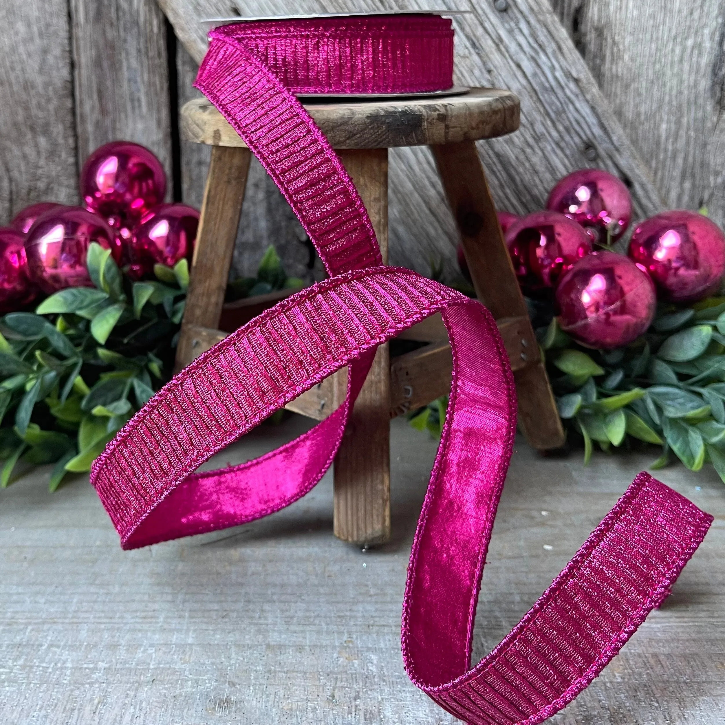 1" Hot Pink Pleated Metallic Ribbon, Fuchsia Ribbbon