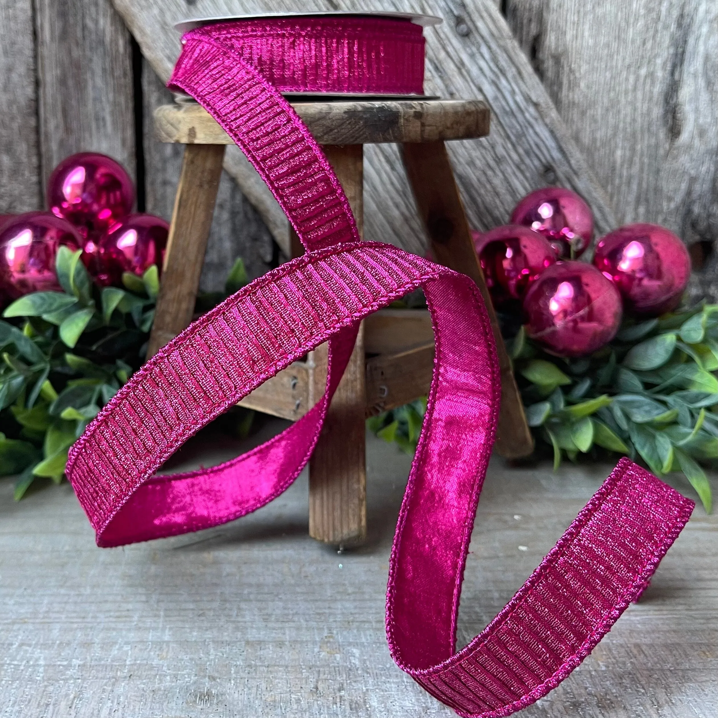 1" Hot Pink Pleated Metallic Ribbon, Fuchsia Ribbbon