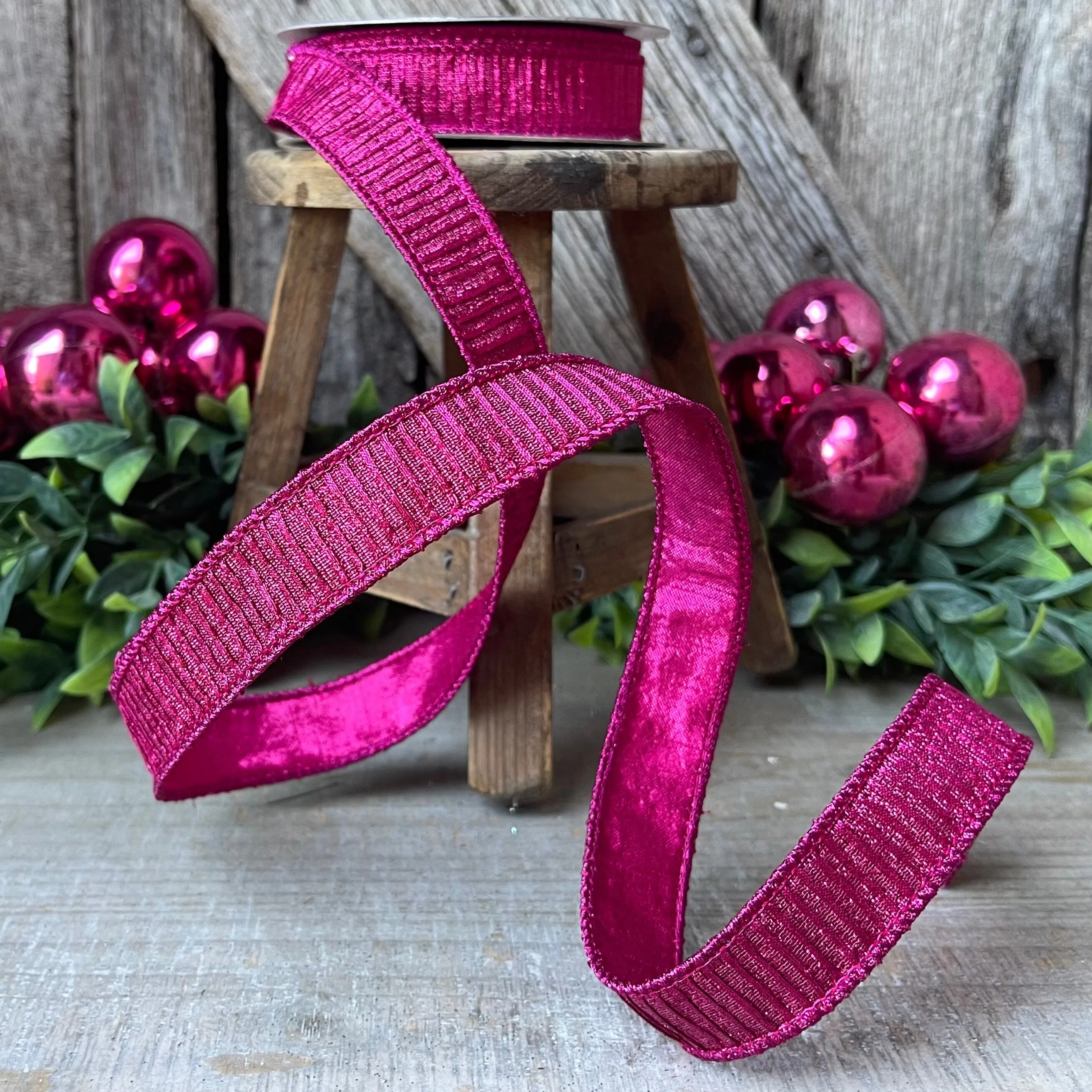 1" Hot Pink Pleated Metallic Ribbon, Fuchsia Ribbbon