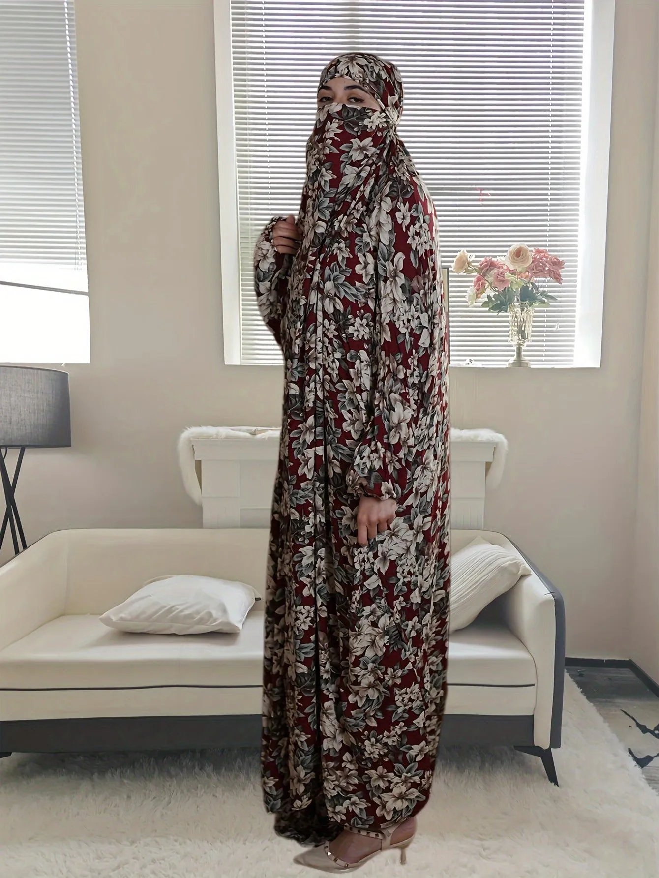 20  Cross-border plus size women's Middle Eastern robes Muslim traditional hooded prayer robes fashionable printed worship clothes Dresses/gowns  prayer set  abaya