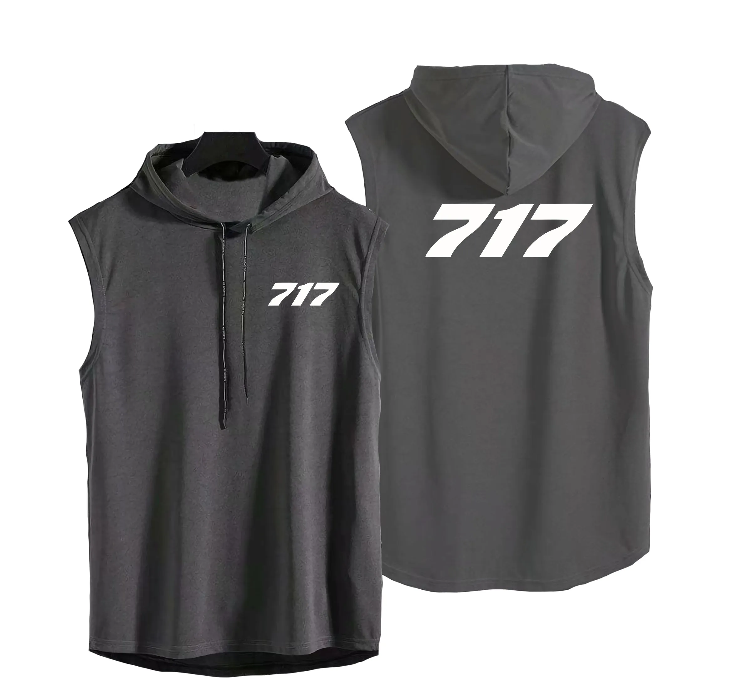 717 Flat Text Designed Hooded Tank Tops