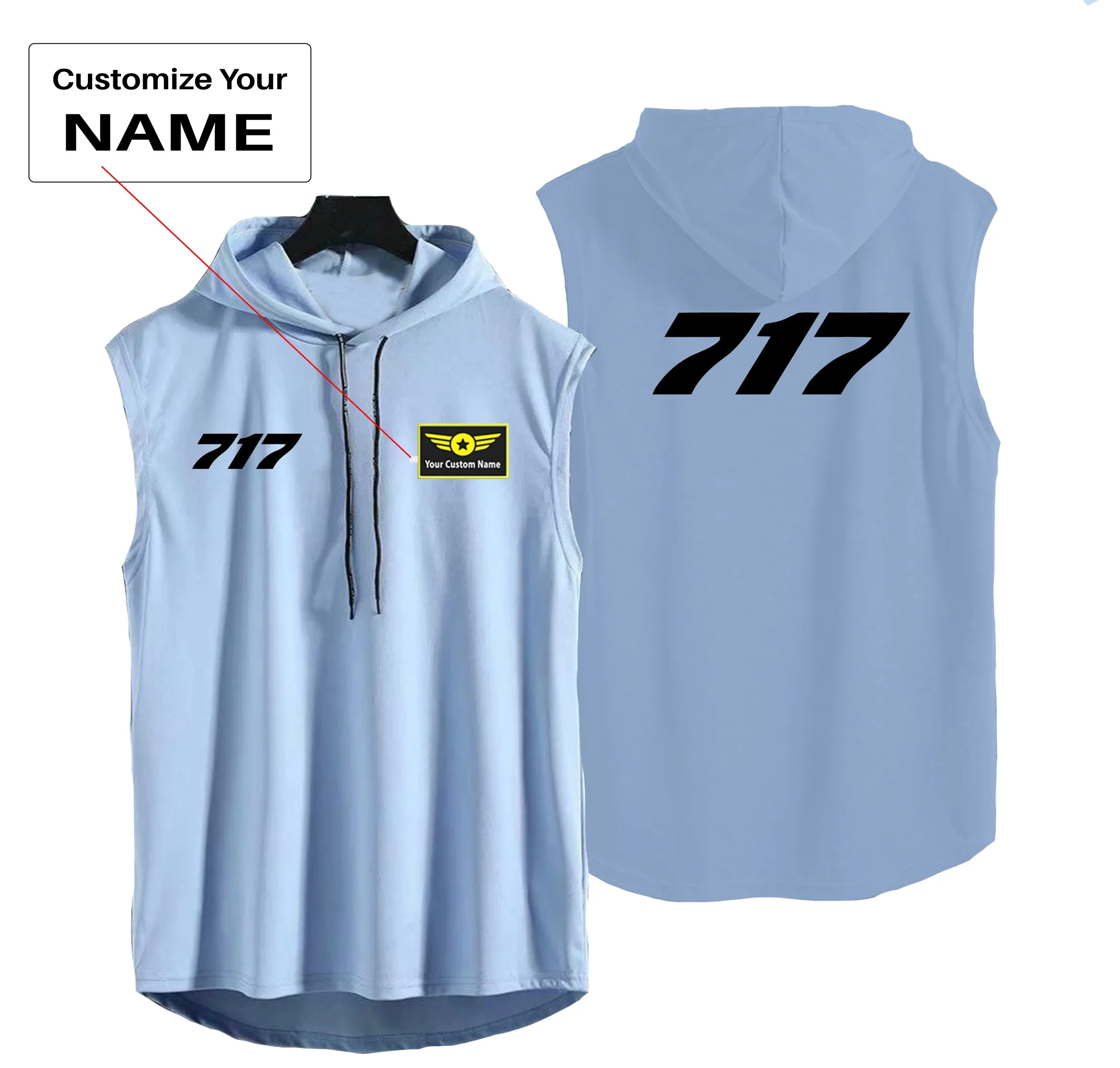 717 Flat Text Designed Hooded Tank Tops