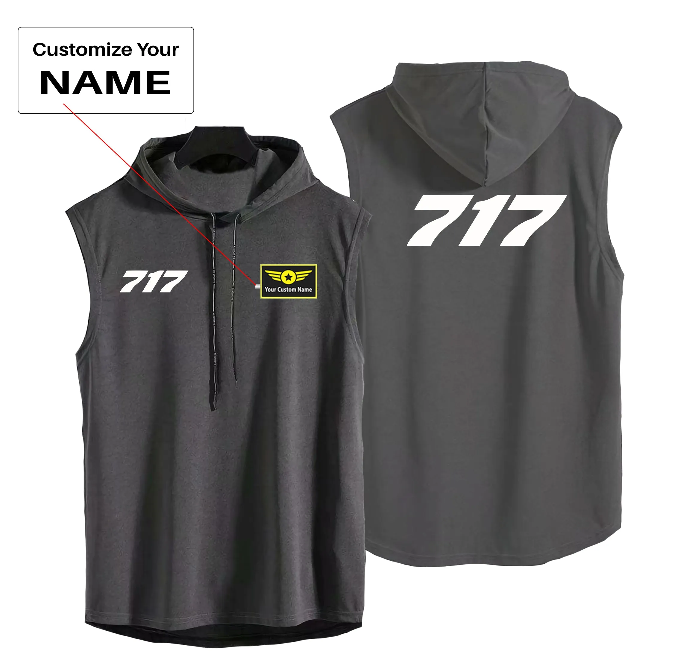 717 Flat Text Designed Hooded Tank Tops