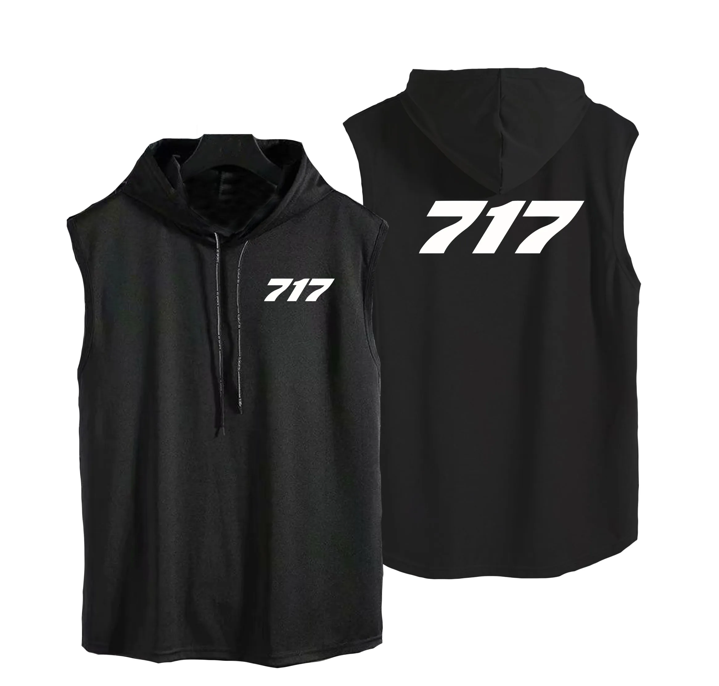 717 Flat Text Designed Hooded Tank Tops