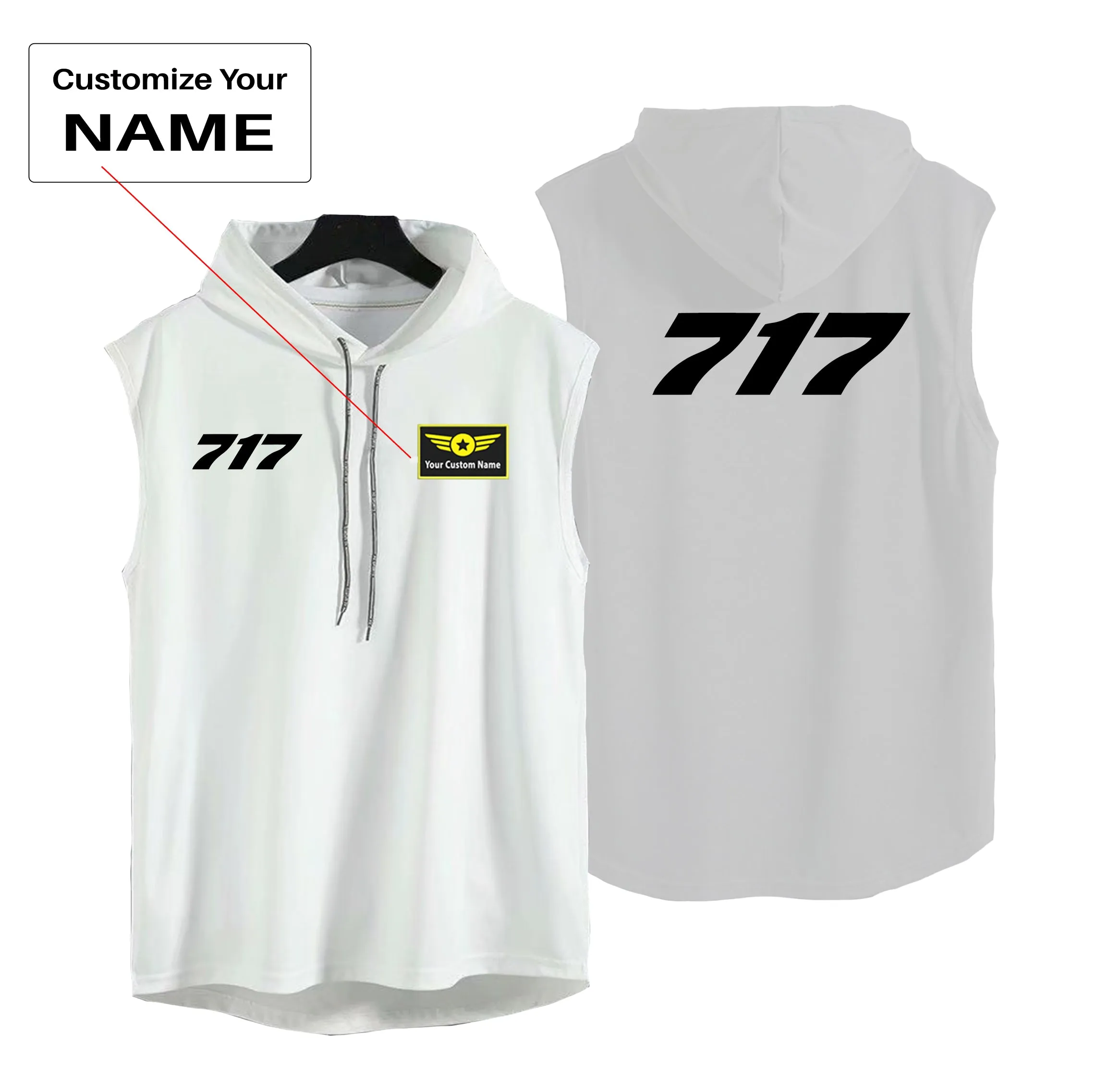 717 Flat Text Designed Hooded Tank Tops