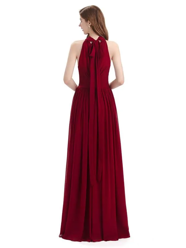 A-line Halter Elegant Chiffon Long Bridesmaid Dresses