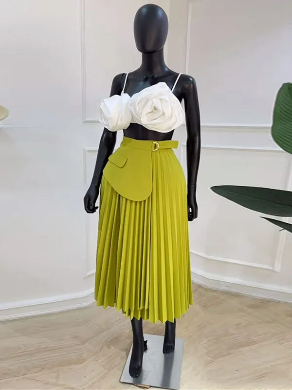 A-Line High Waisted Asymmetric Pleated Solid Color Split-Joint Skirts Bottoms