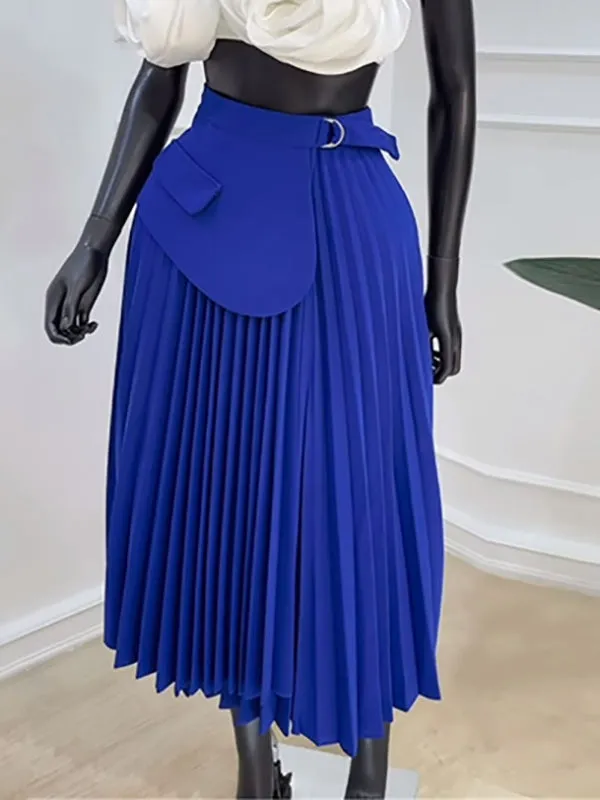 A-Line High Waisted Asymmetric Pleated Solid Color Split-Joint Skirts Bottoms