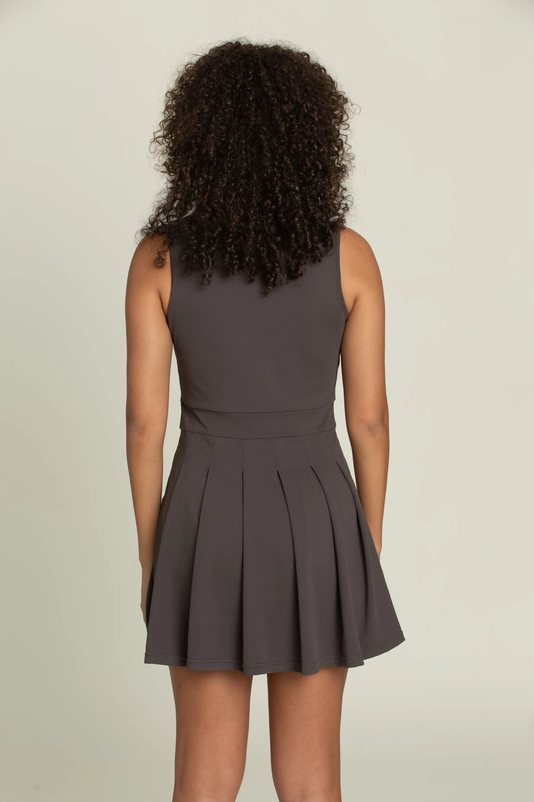 Army Green Pleated Lined Collar Tennis Dress