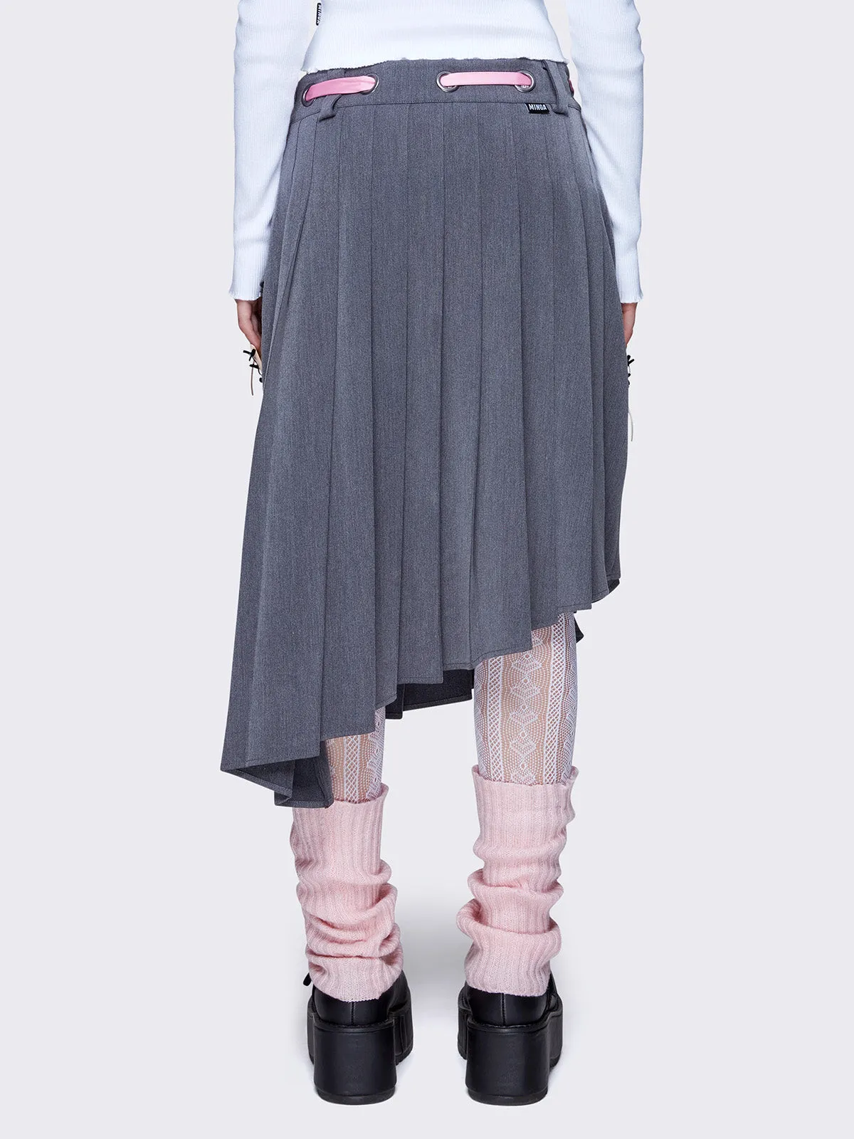 Bella Grey Asymmetrical Pleated Skirt