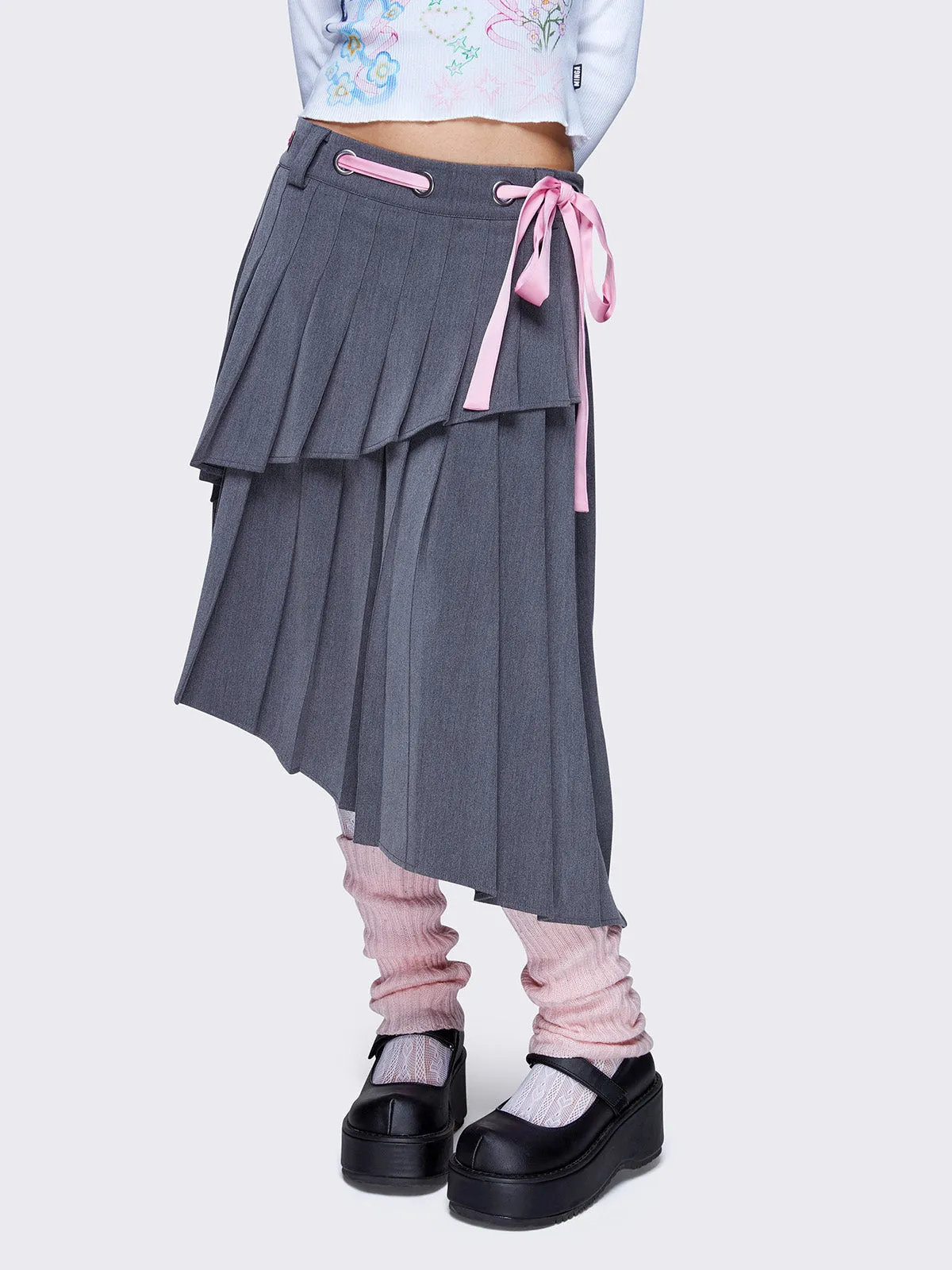 Bella Grey Asymmetrical Pleated Skirt