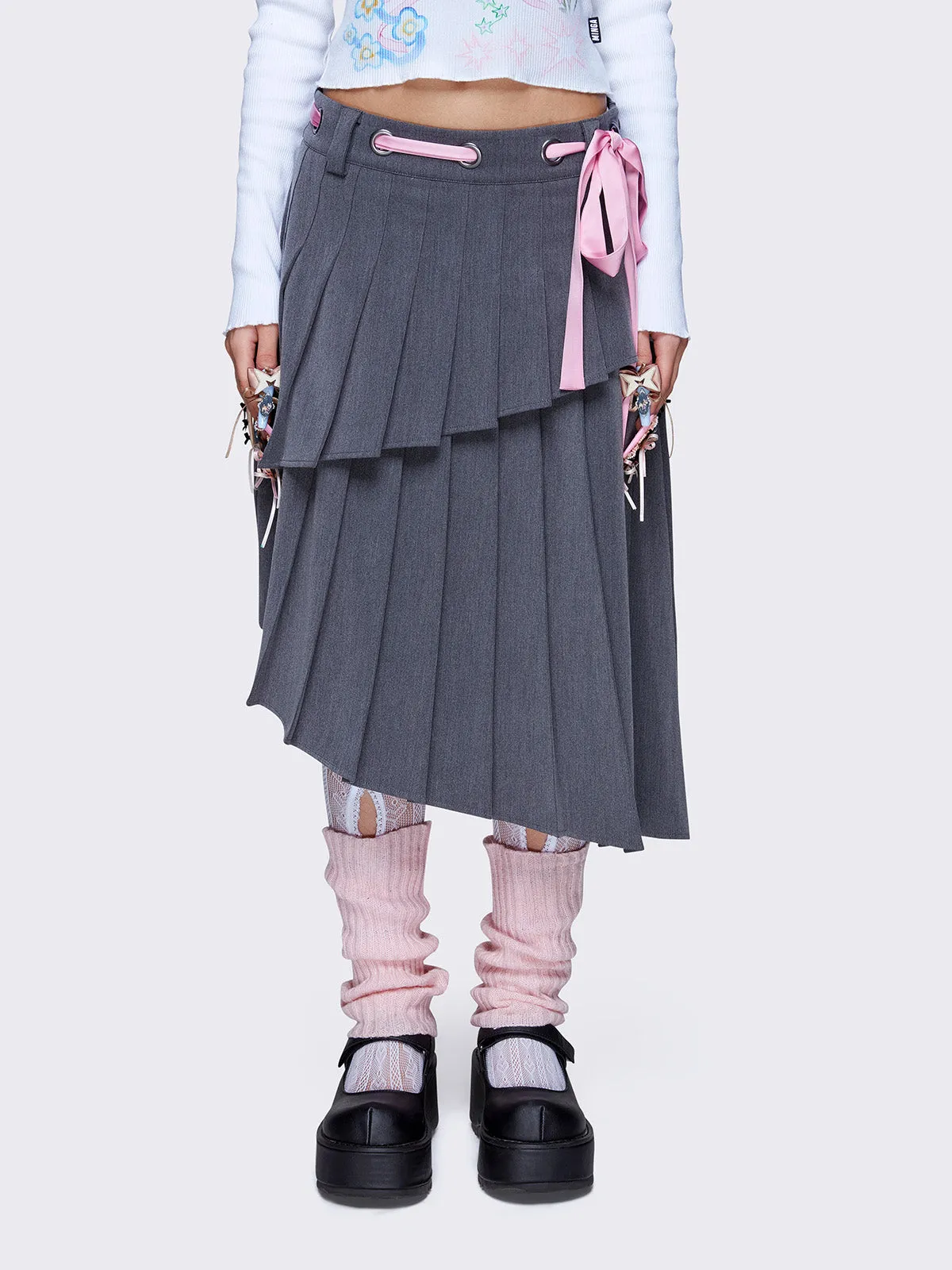 Bella Grey Asymmetrical Pleated Skirt