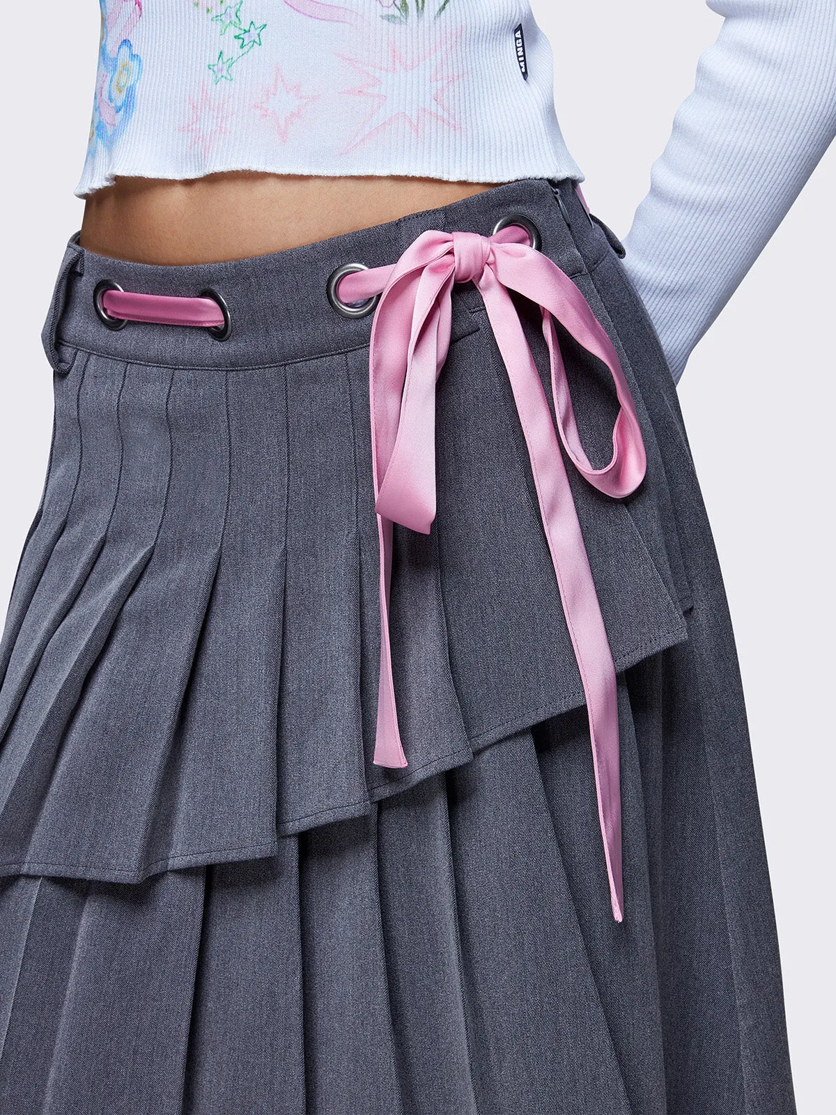 Bella Grey Asymmetrical Pleated Skirt