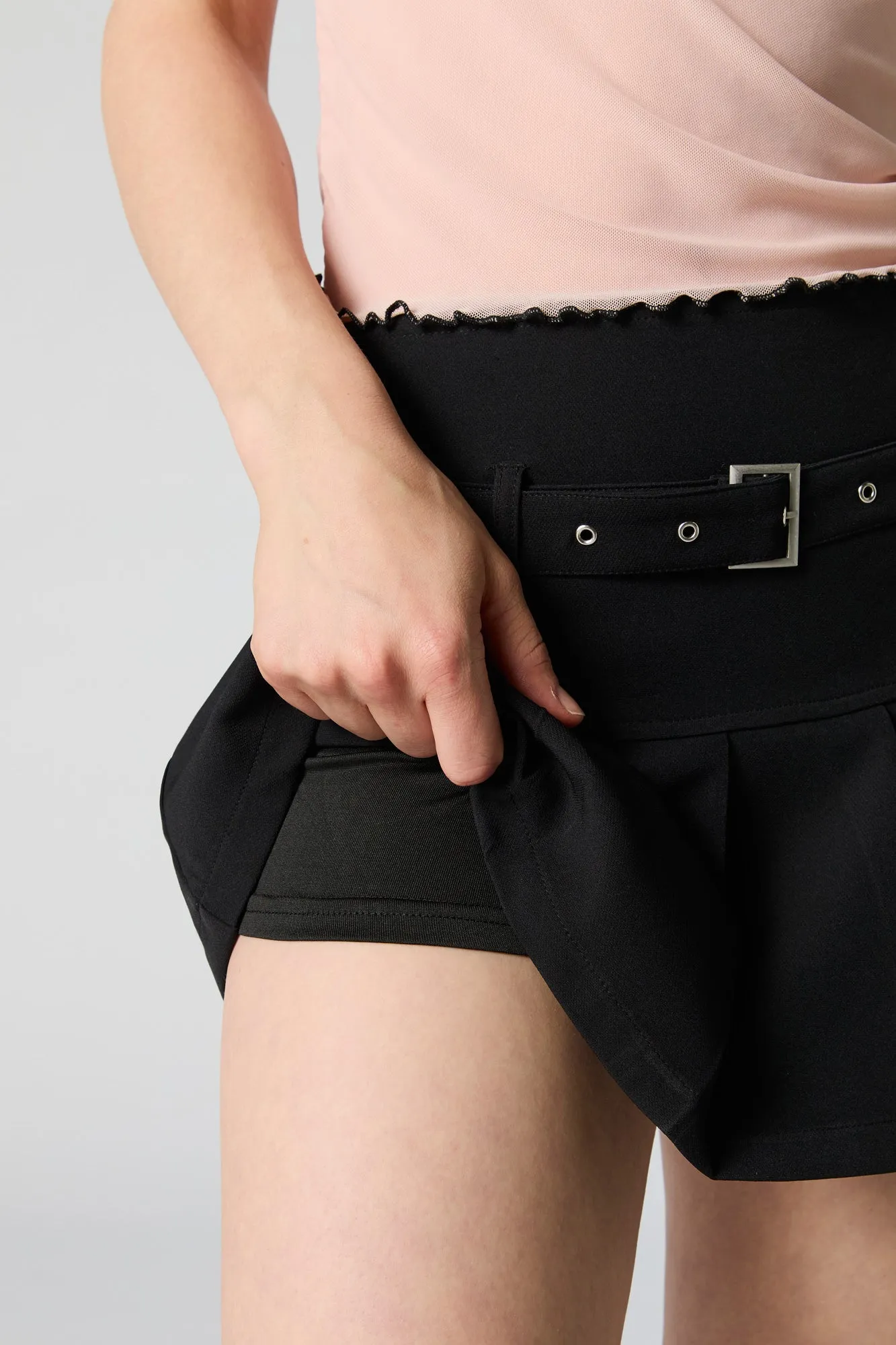 Belted Pleated Mini Skort