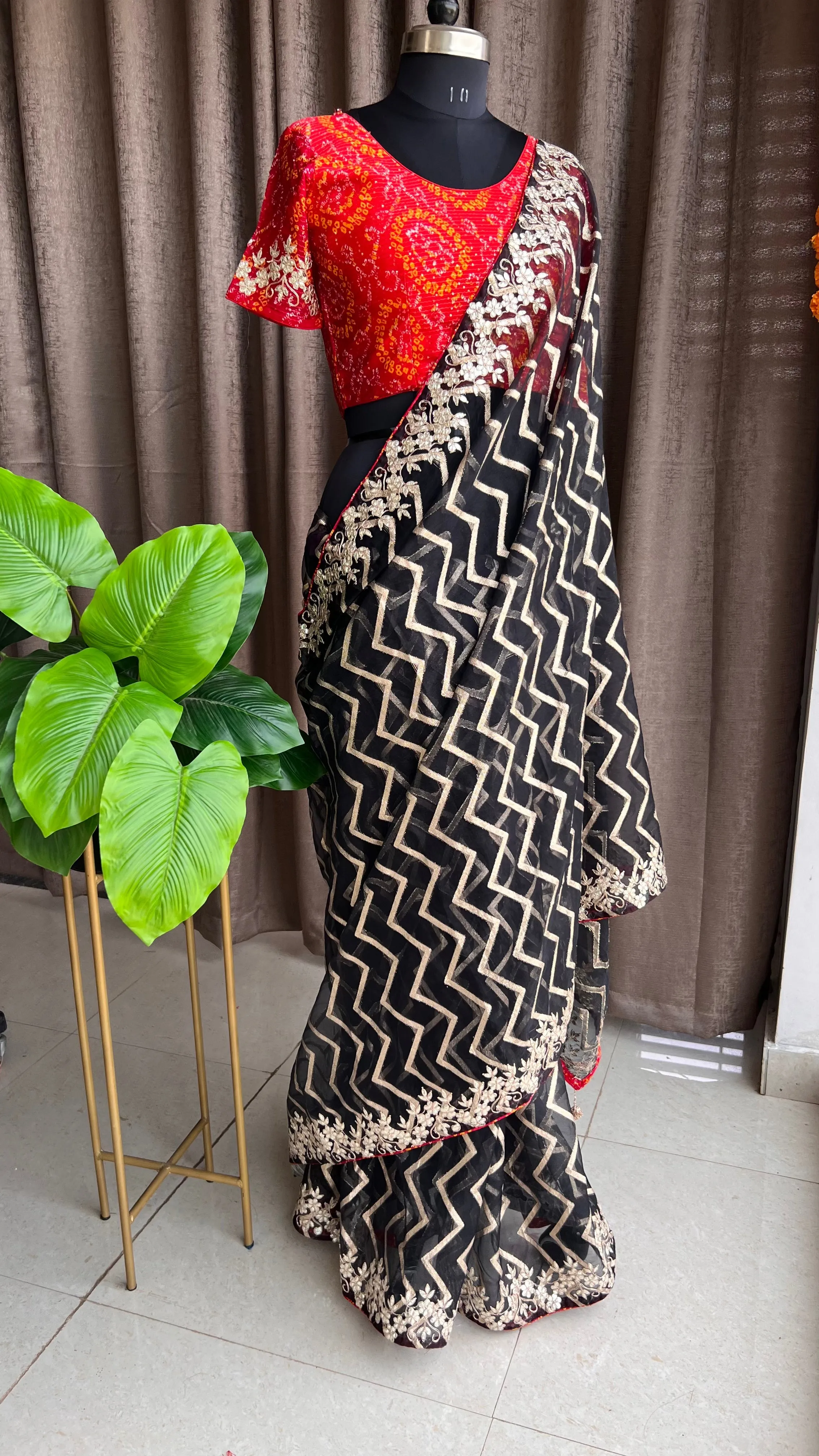 Black organza saree with chiffon embroidery blouse