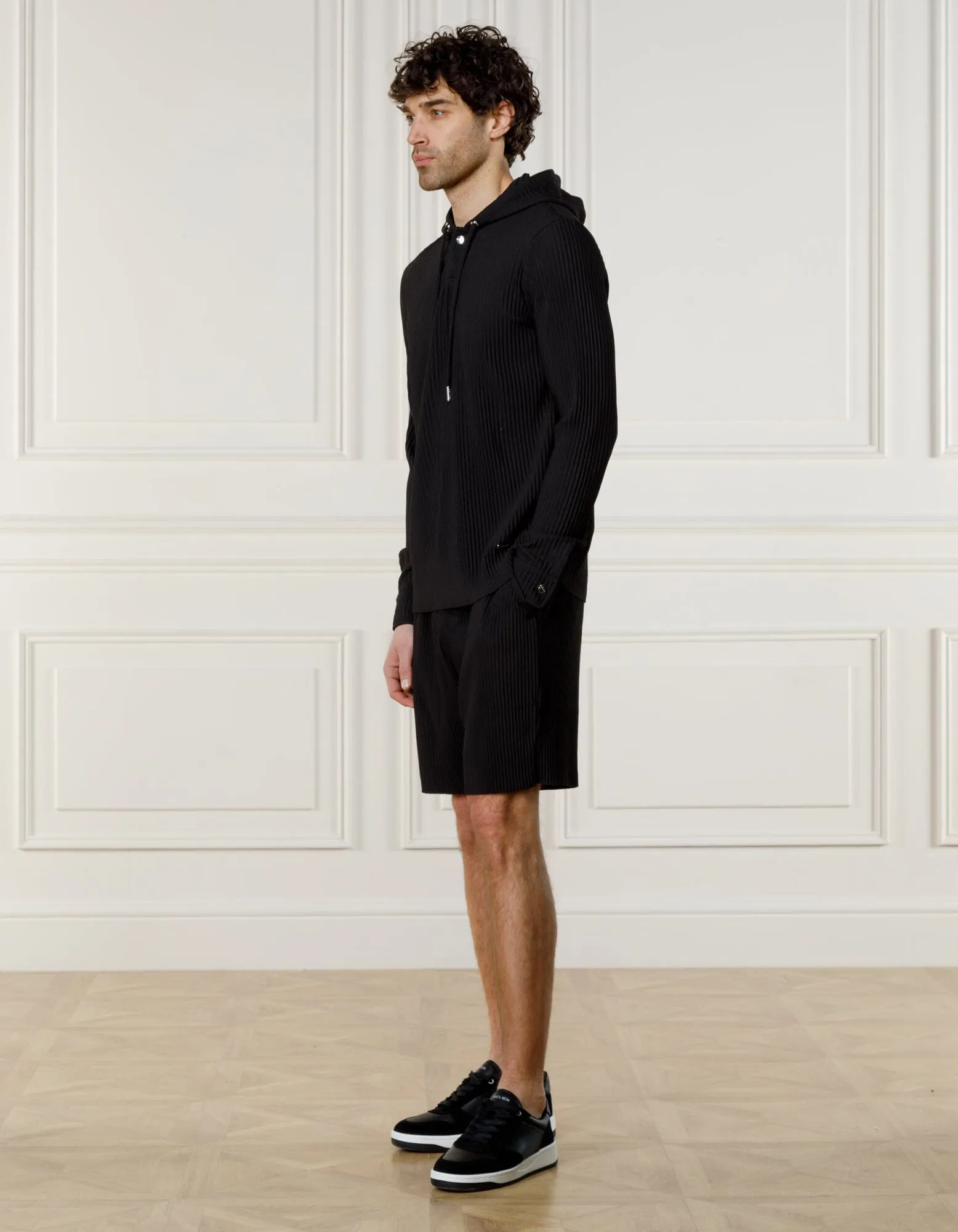 Black Pleated Hoodie