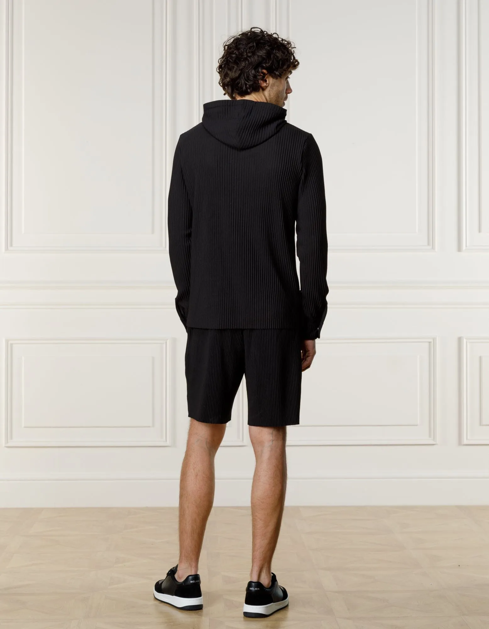 Black Pleated Hoodie