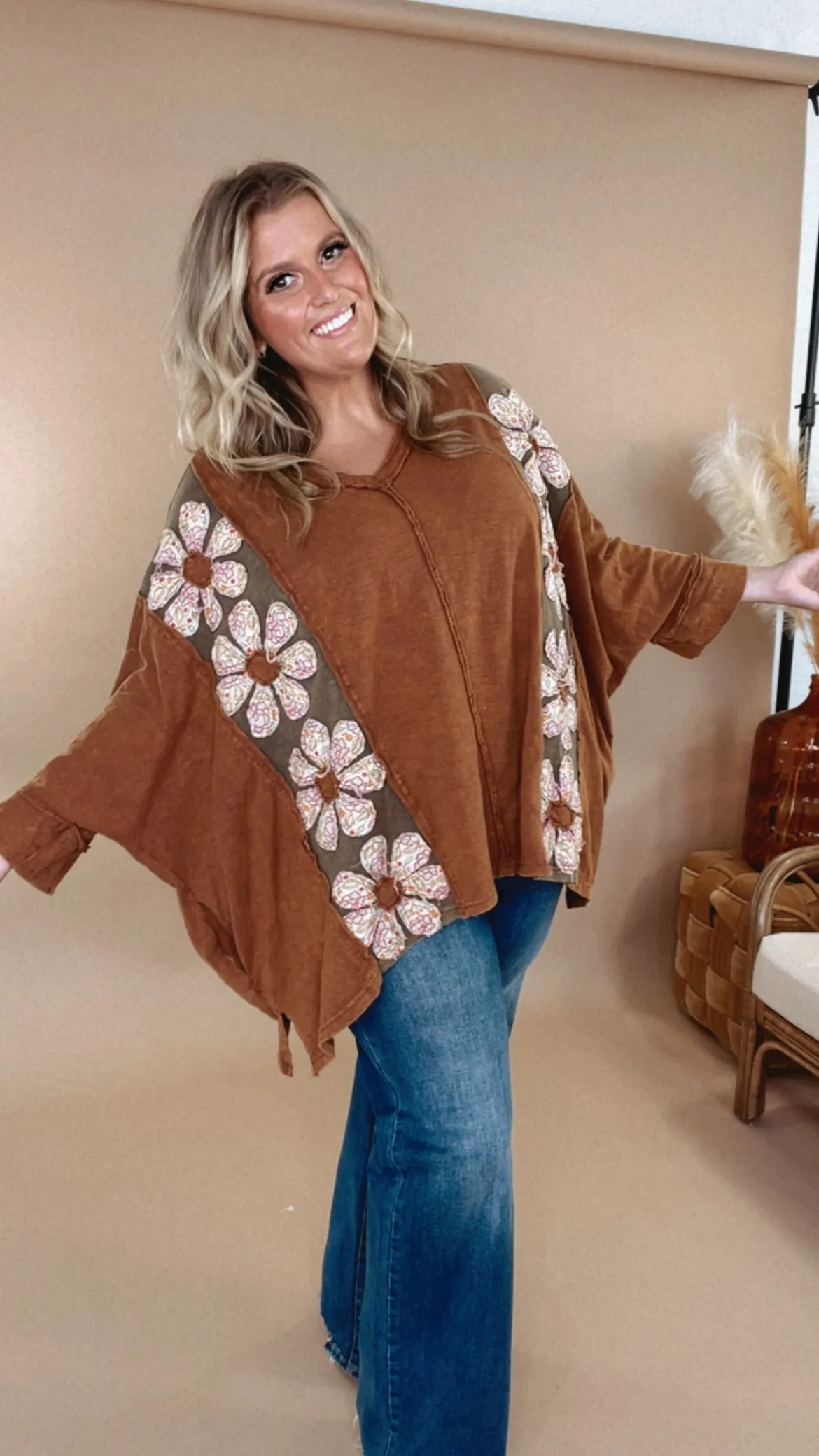 Bloom Into You Floral Boho Top, Camel