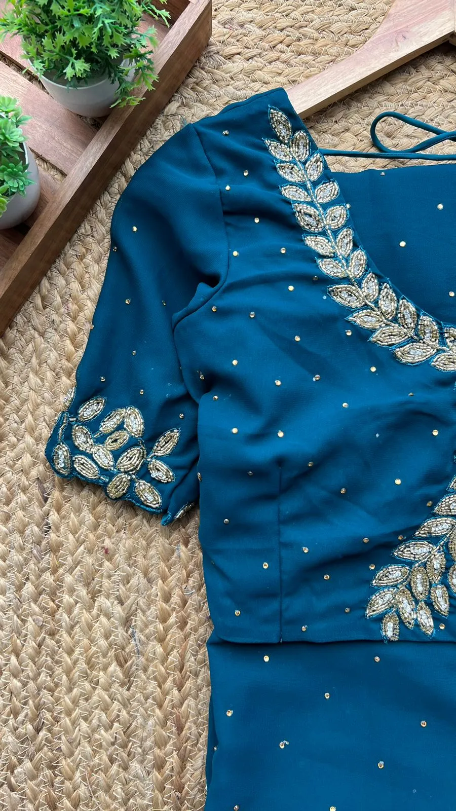 Blue georgette designer saree with handwork blouse