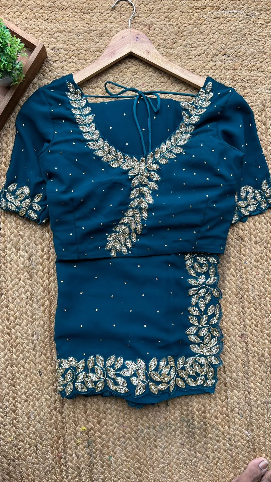 Blue georgette designer saree with handwork blouse