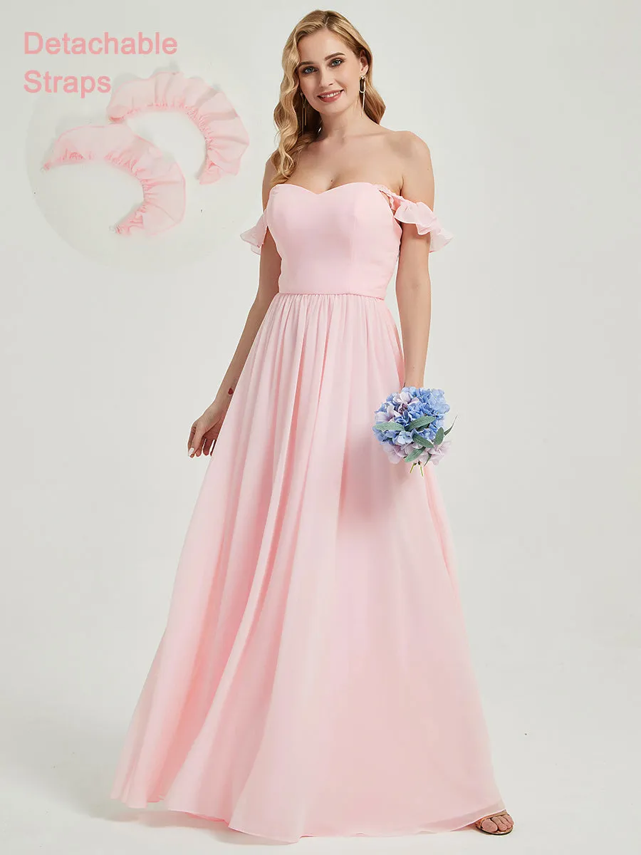 Blush 3 In 1 Detachable Straps Convertible Chiffon Bridesmaid Dress