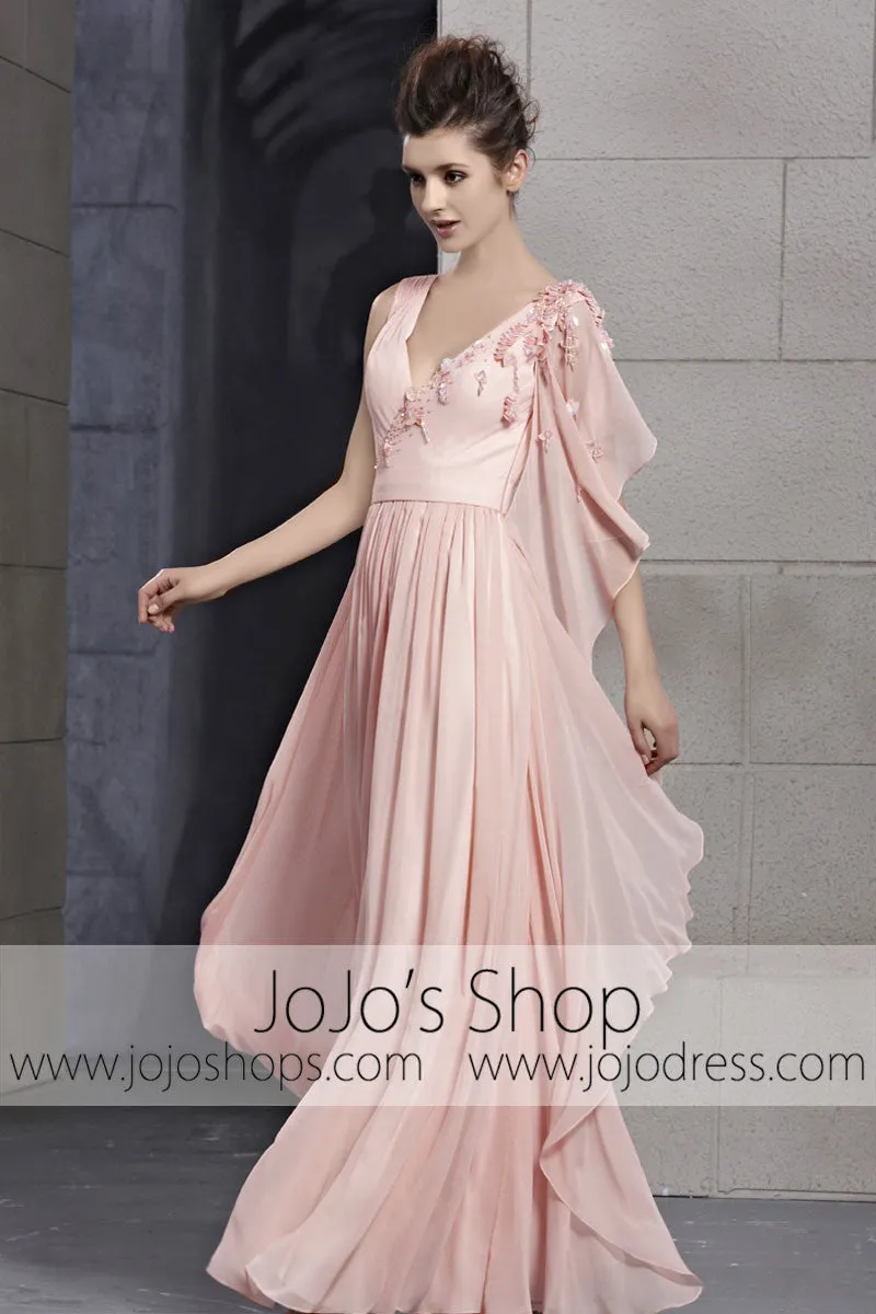 Blush Pink Grecian V Neck Prom Graduation Evening Cocktail Dress CX830026