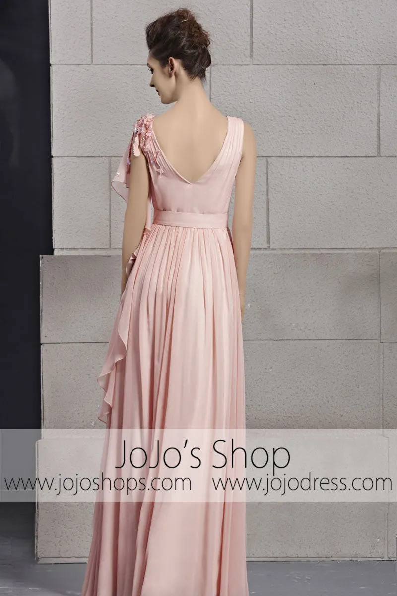 Blush Pink Grecian V Neck Prom Graduation Evening Cocktail Dress CX830026