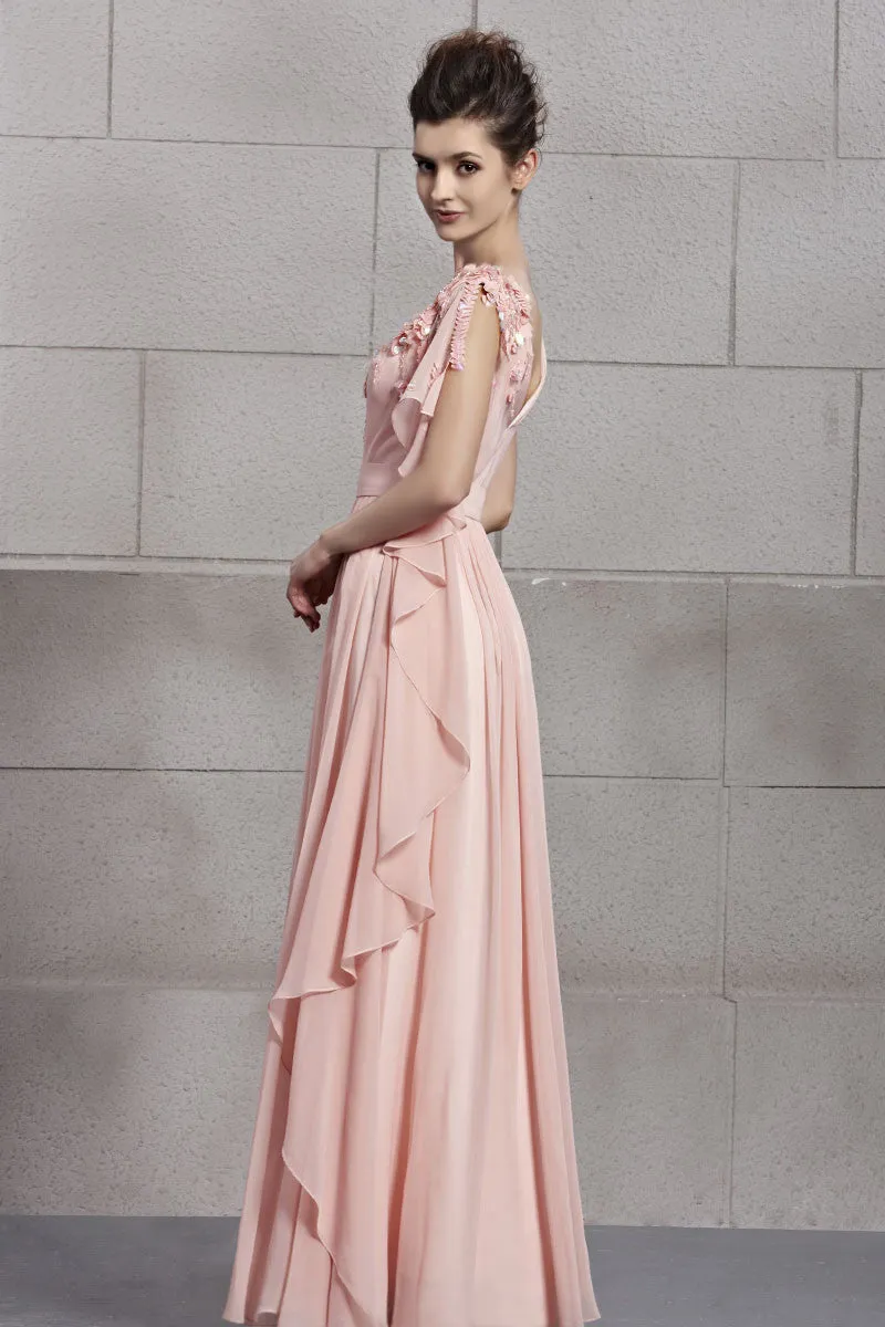 Blush Pink Grecian V Neck Prom Graduation Evening Cocktail Dress CX830026