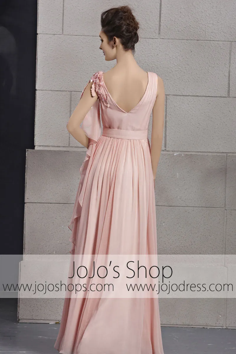 Blush Pink Grecian V Neck Prom Graduation Evening Cocktail Dress CX830026