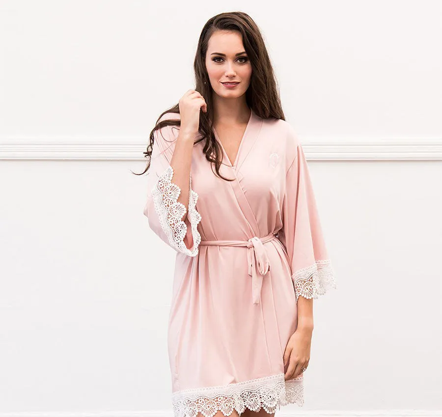 Blush Pink Jersey and Lace Bridesmaid Robe