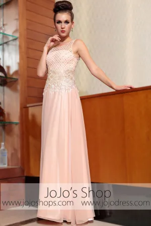 Blush Pink Modest Jeweled Neck Prom Evening Formal Dress DQ830850