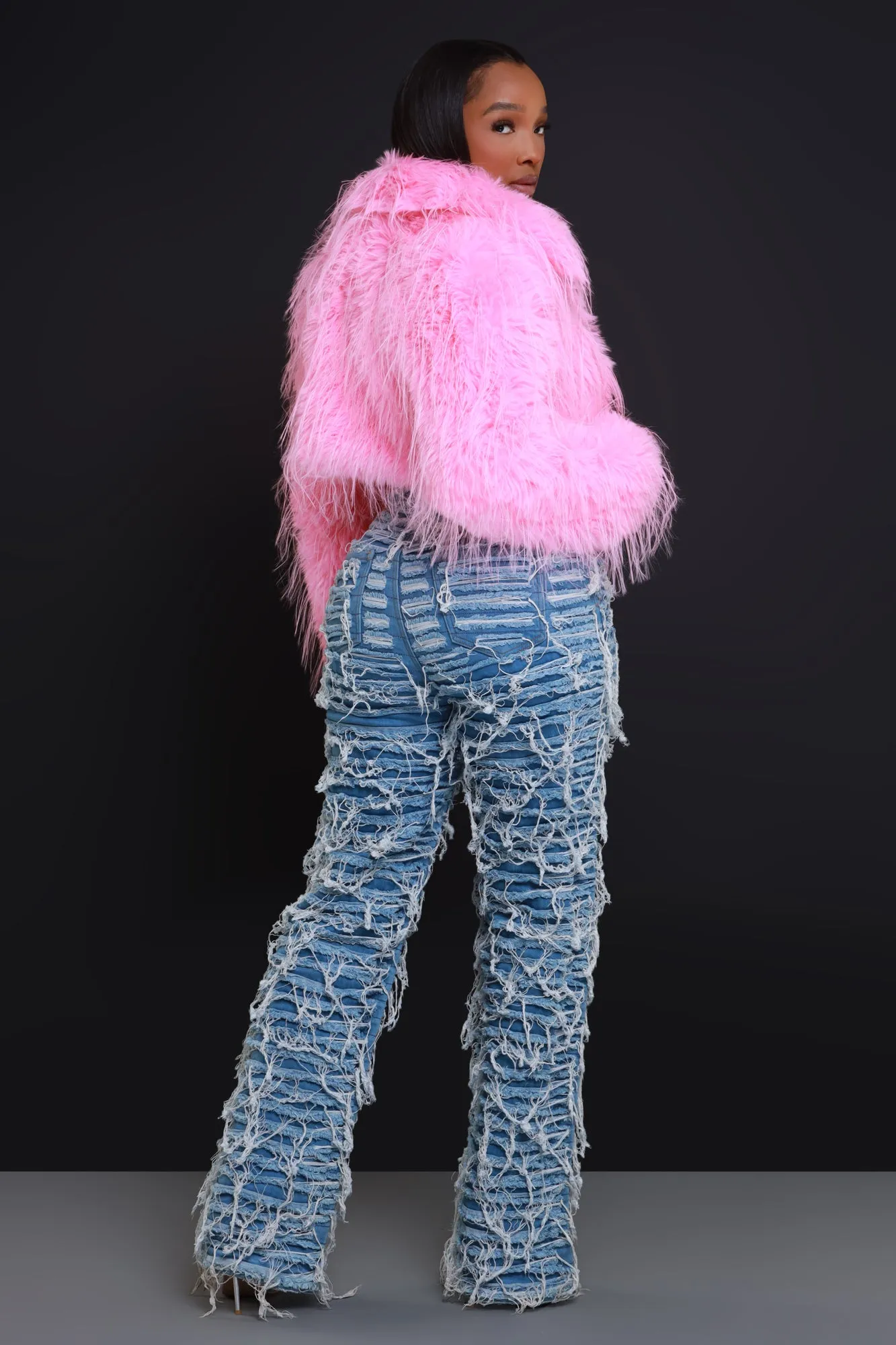 Blushed Shaggy Faux Fur Jacket - Pink