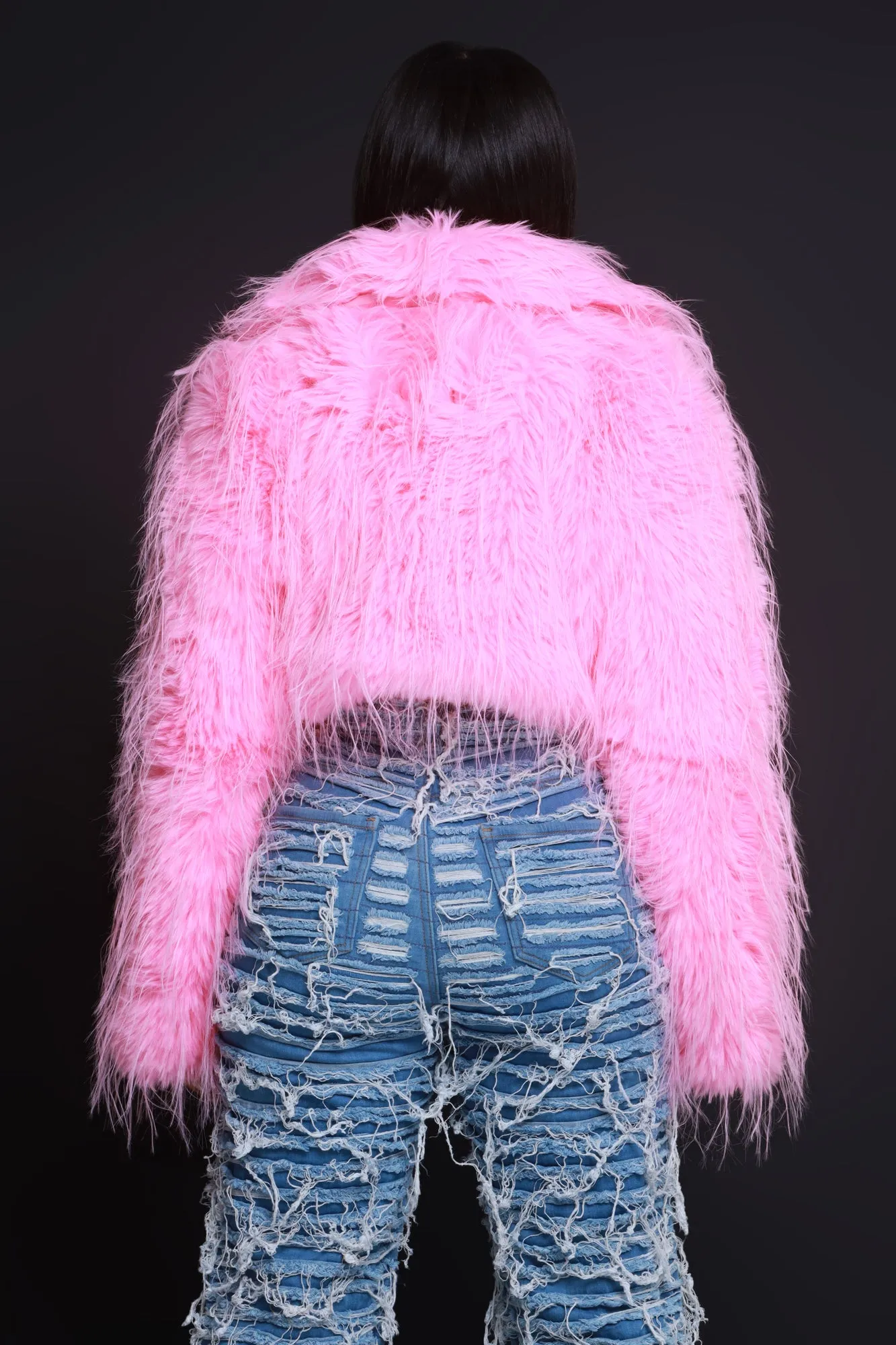 Blushed Shaggy Faux Fur Jacket - Pink