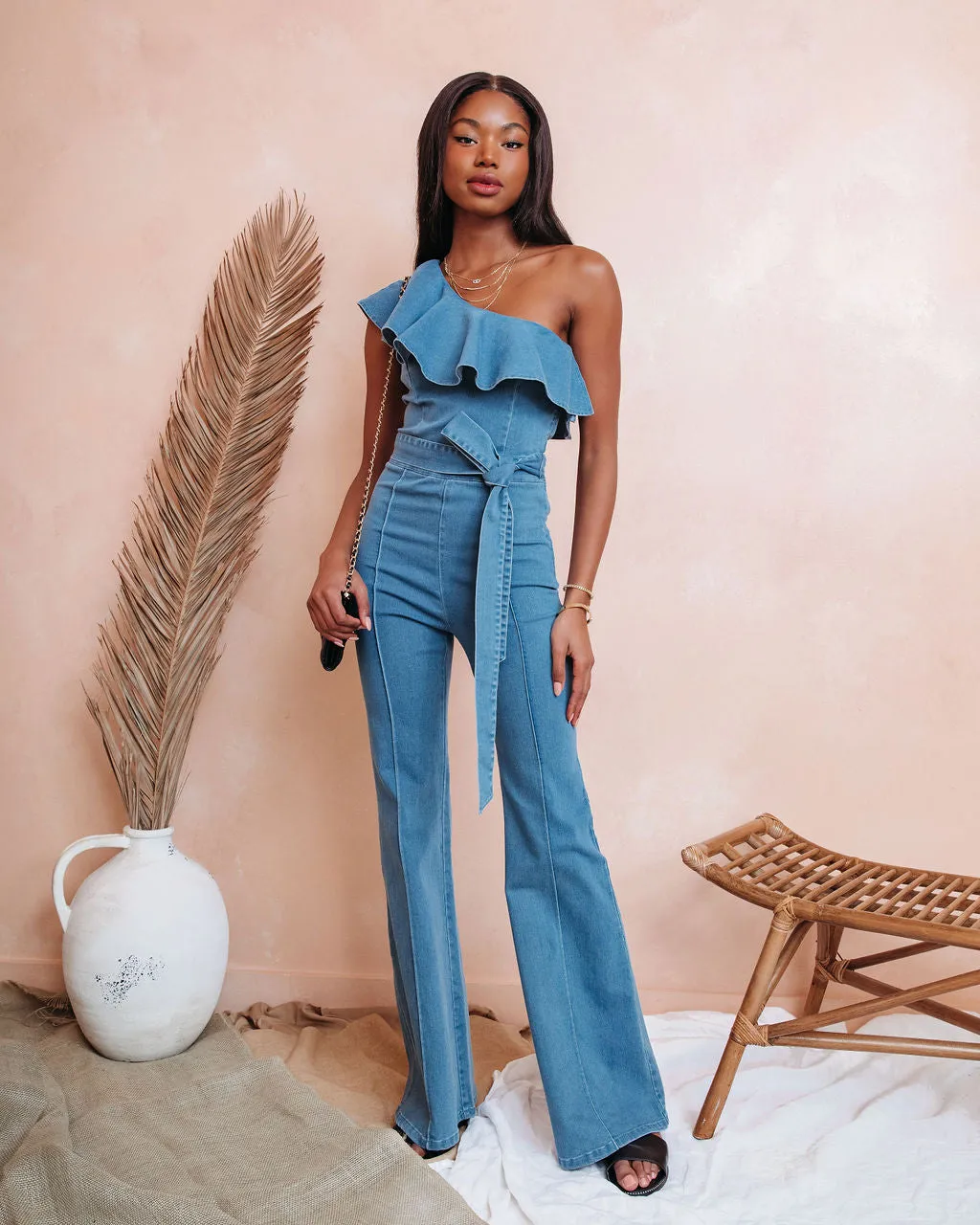 Cameran Cotton One Shoulder Flare Jumpsuit