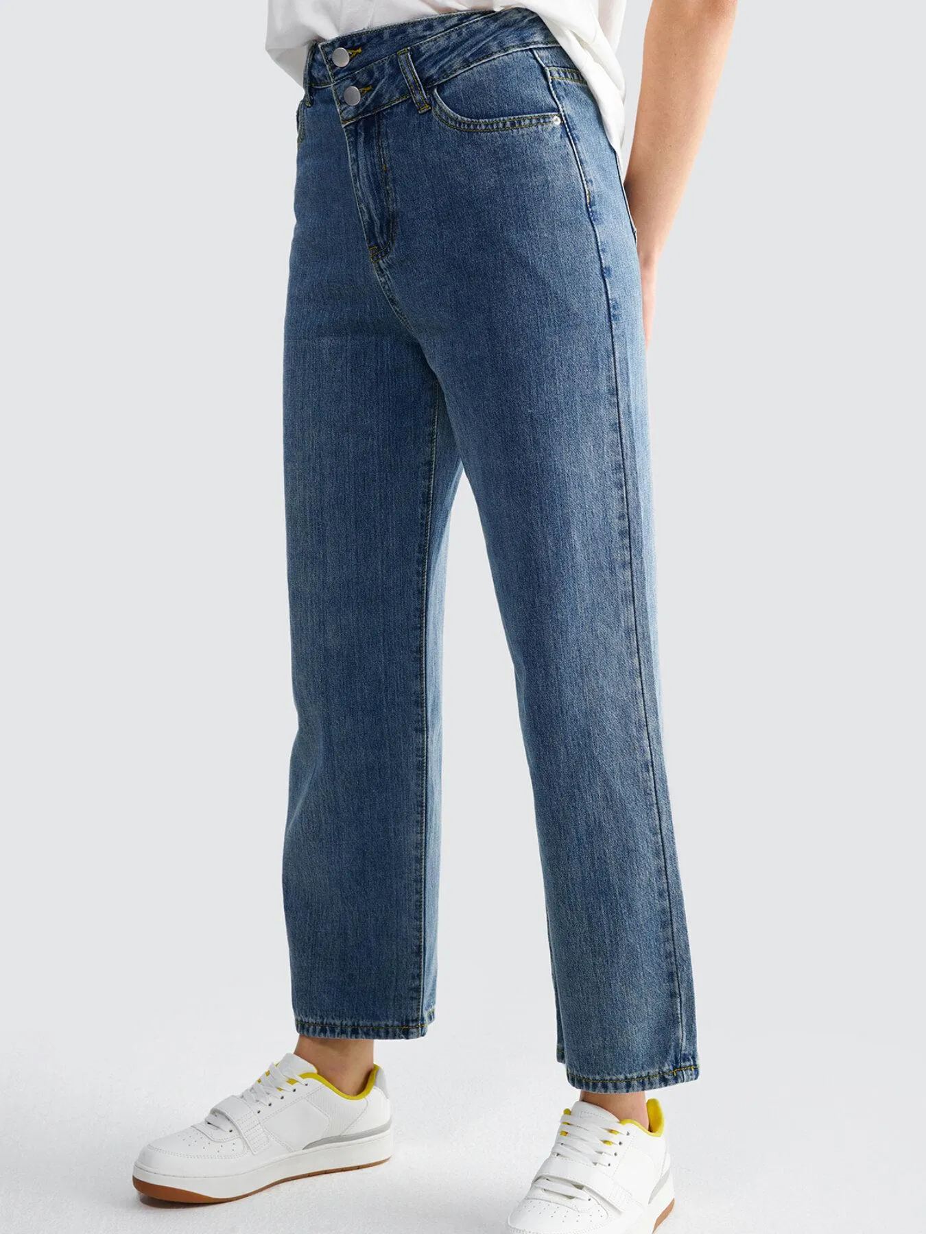 Casual Button Pocket Straight Leg Jeans