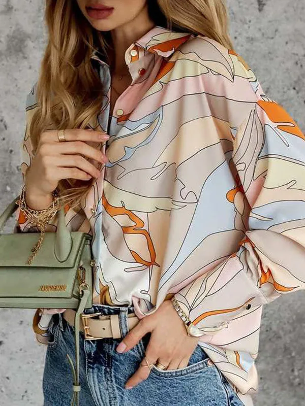 Casual Loose Printed Lapel Collar Blouses&Shirts Tops