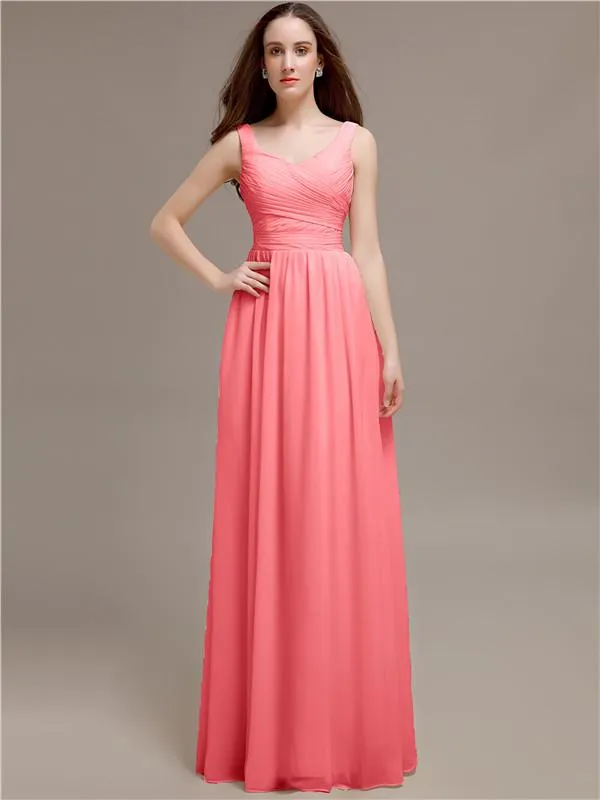 Chiffon Shoulder Strap A-line Floor-Length Bridesmaid Dresses