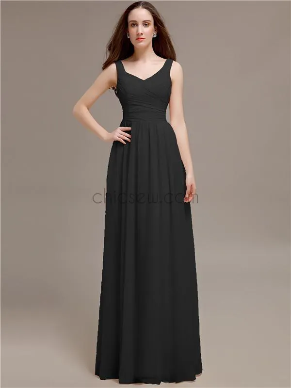 Chiffon Shoulder Strap A-line Floor-Length Bridesmaid Dresses