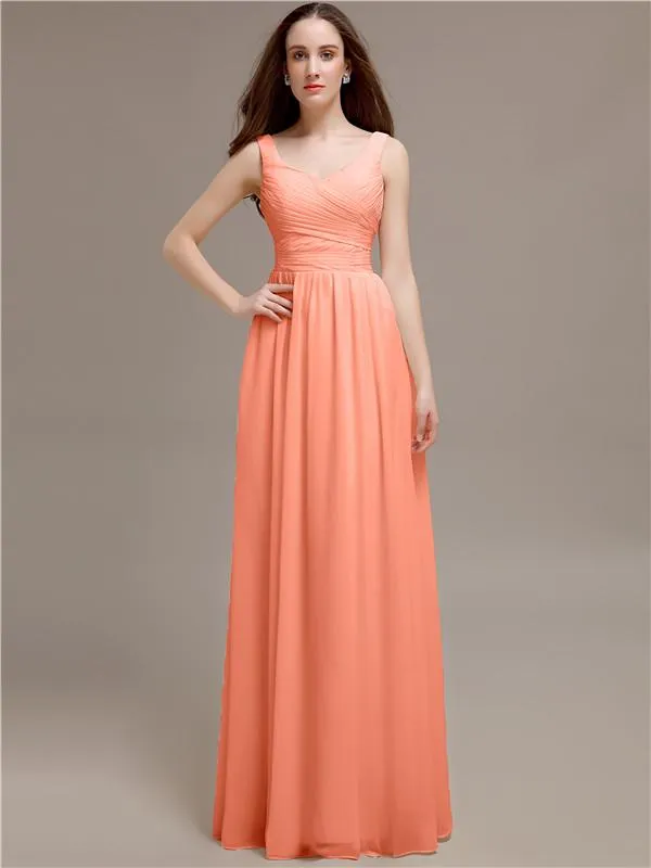 Chiffon Shoulder Strap A-line Floor-Length Bridesmaid Dresses