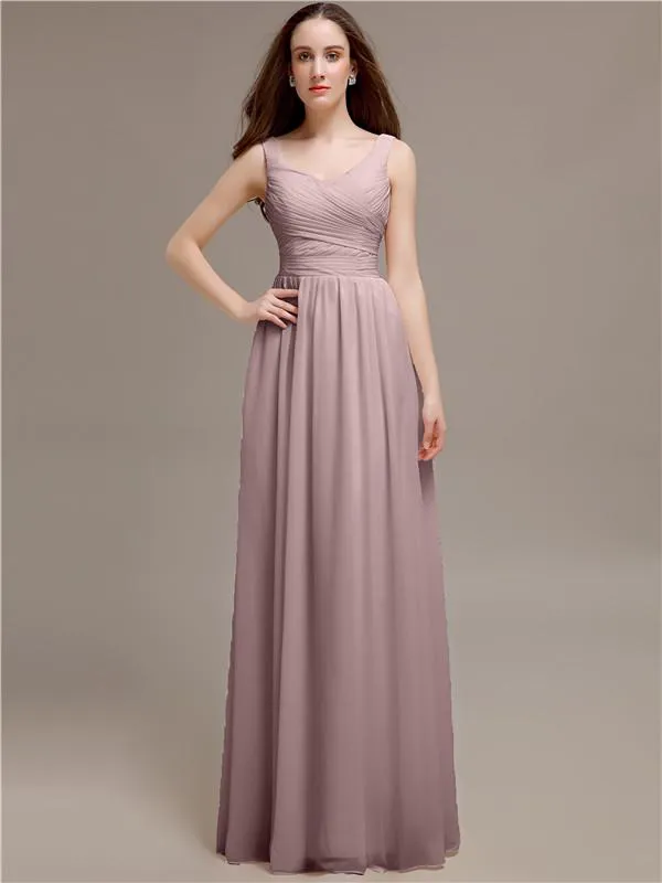 Chiffon Shoulder Strap A-line Floor-Length Bridesmaid Dresses