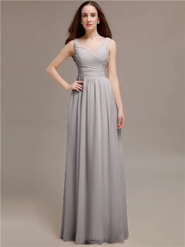 Chiffon Shoulder Strap A-line Floor-Length Bridesmaid Dresses