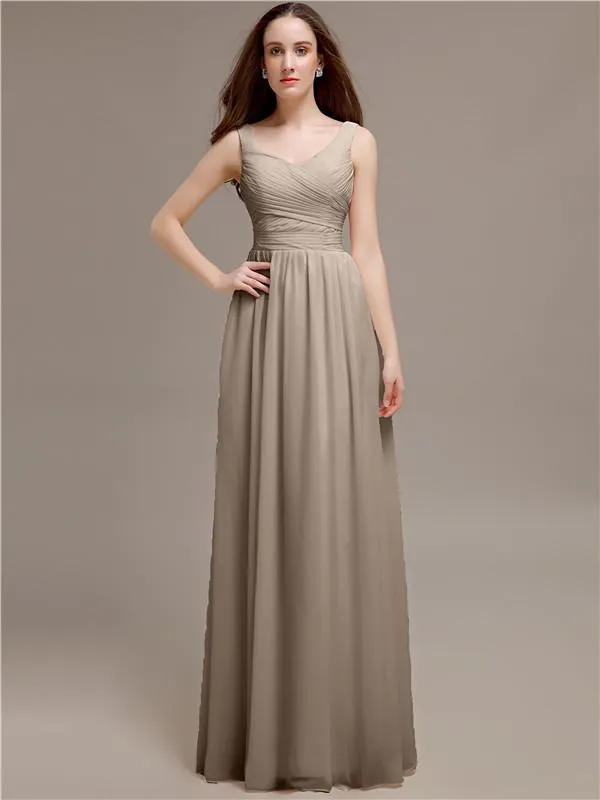 Chiffon Shoulder Strap A-line Floor-Length Bridesmaid Dresses