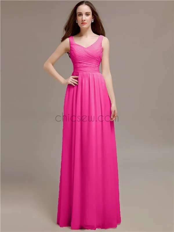 Chiffon Shoulder Strap A-line Floor-Length Bridesmaid Dresses